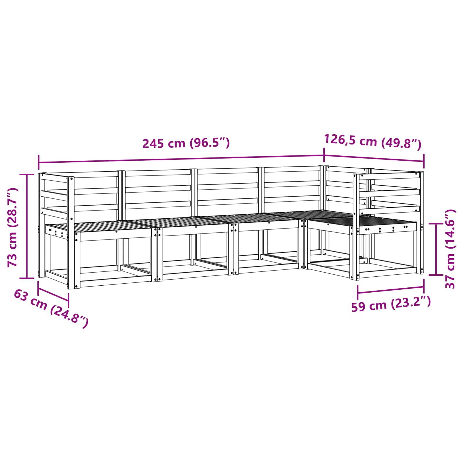 Set vanjskih sofa 5 pcs Bijela Čvrsto drvo akacije
