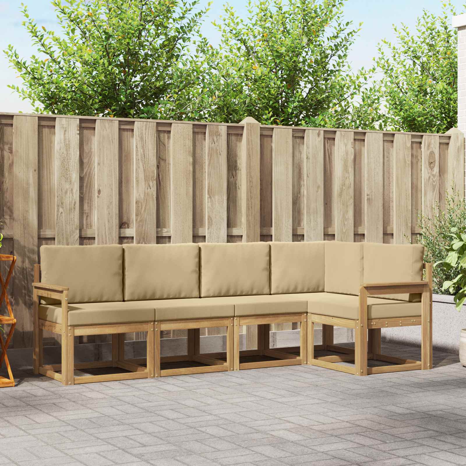 Set vanjskih sofa s jastukom 5 pcs Bijela i bež