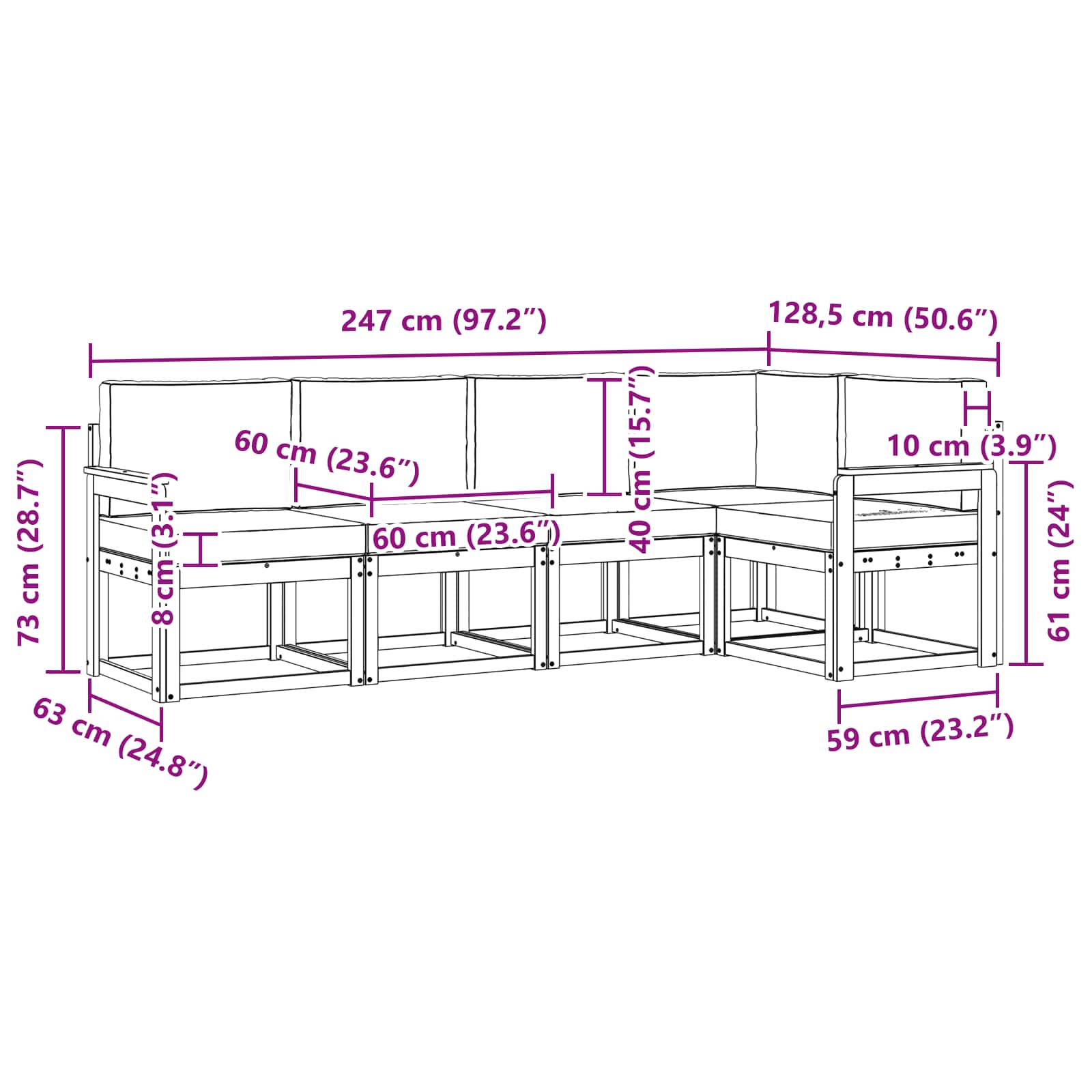 Set vanjskih sofa s jastukom 5 pcs Bijela i bež