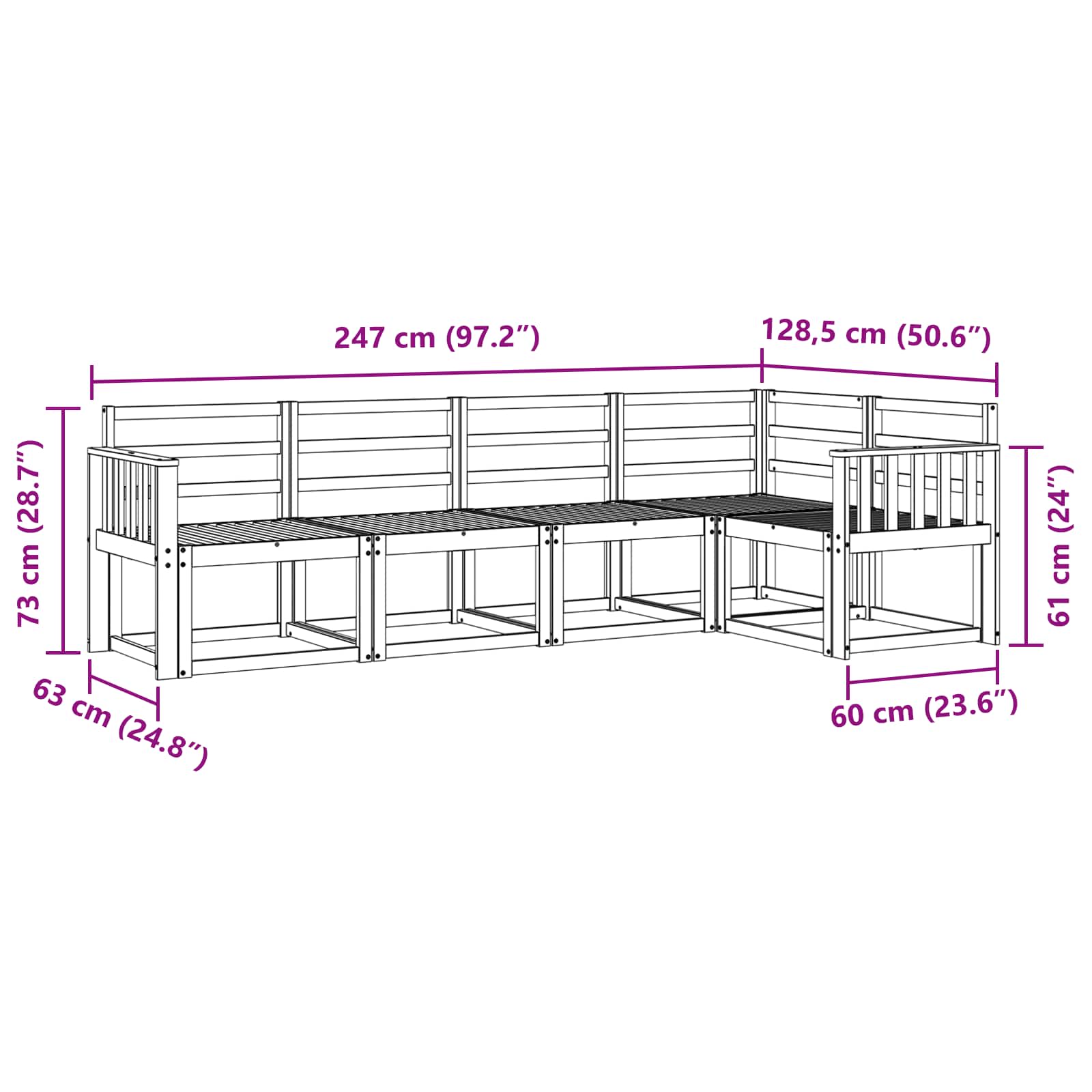 Set vanjskih sofa 5 pcs Bijela Čvrsto drvo akacije