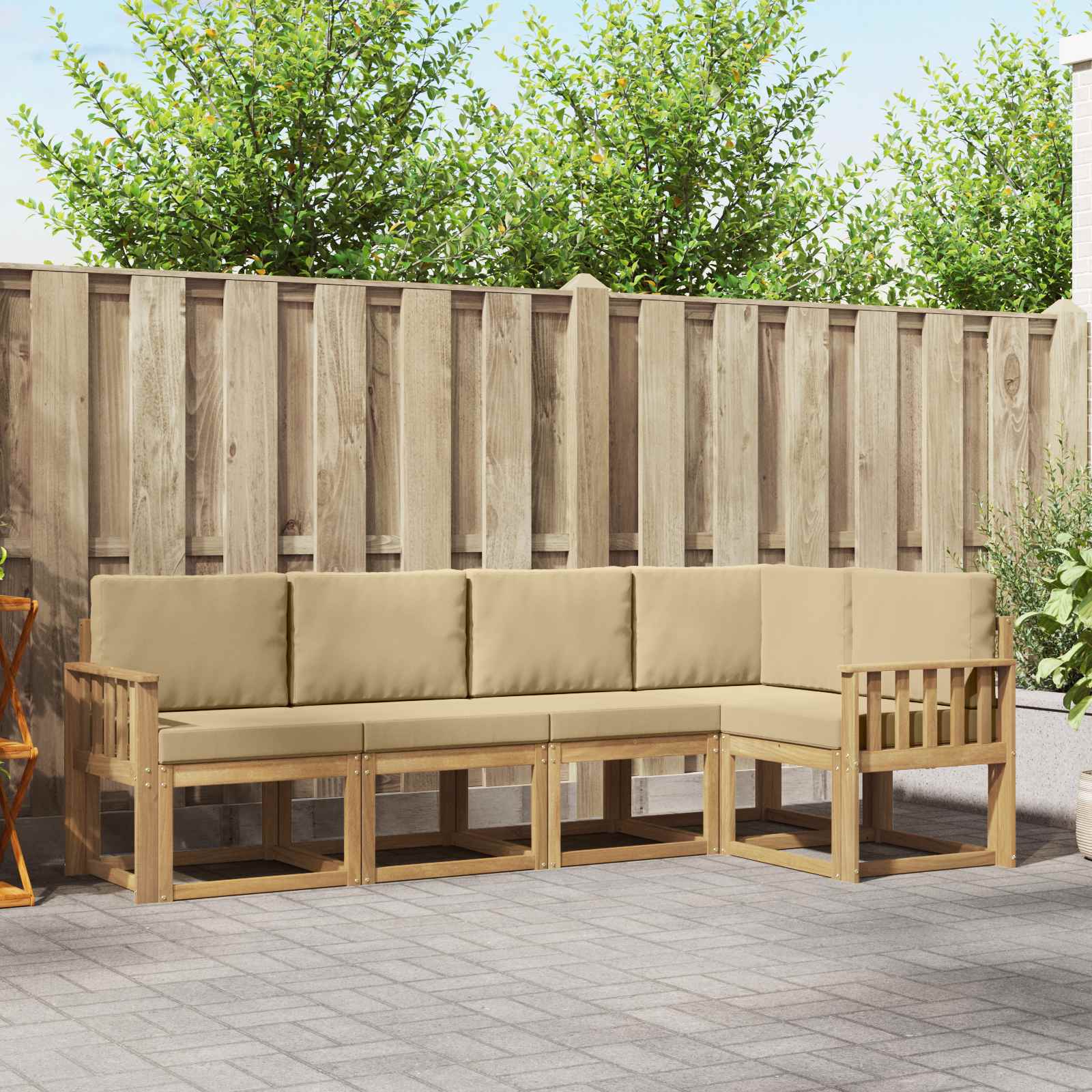 Set vanjskih sofa s jastukom 5 pcs Bijela i bež