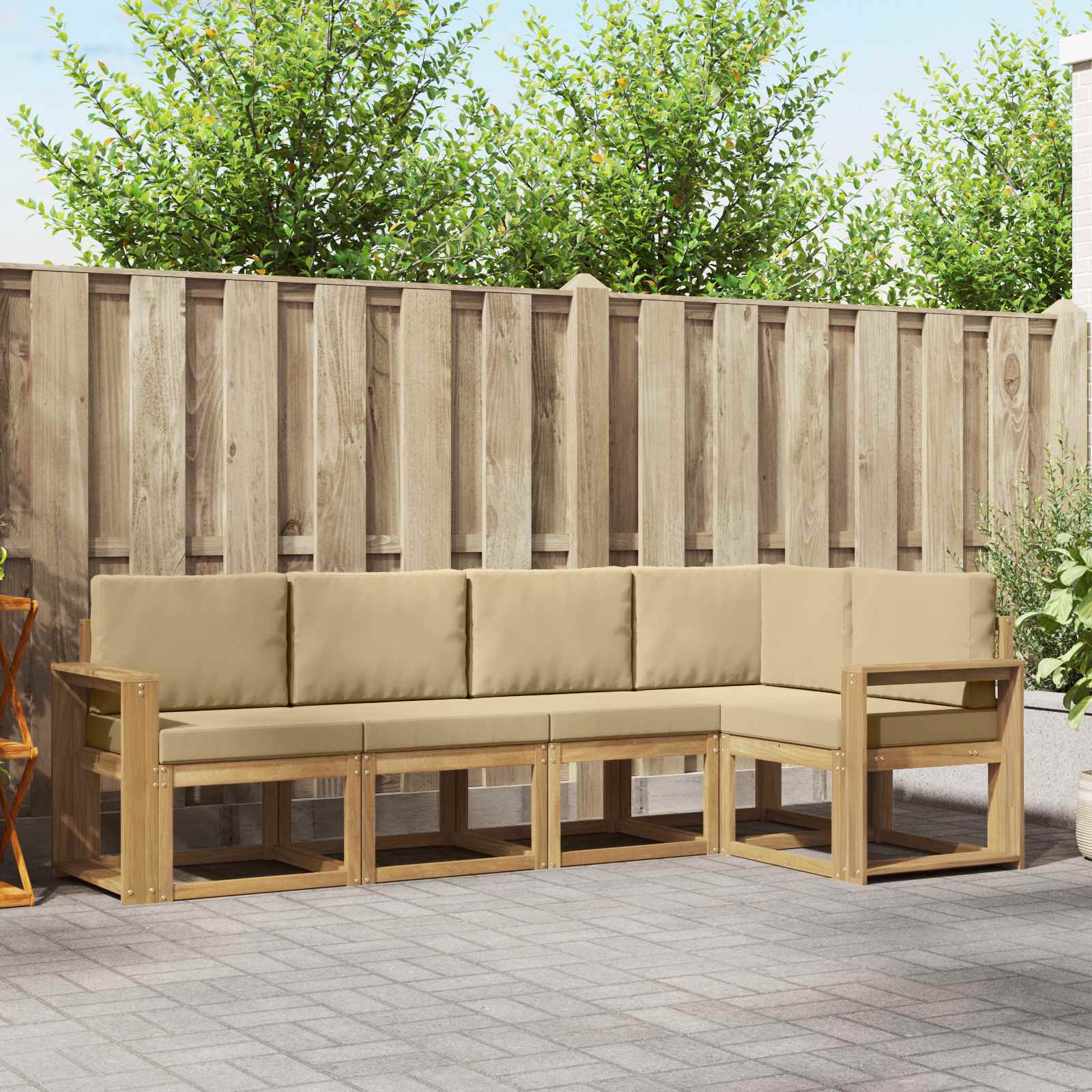 Set vanjskih sofa s jastukom 5 pcs Bijela i bež