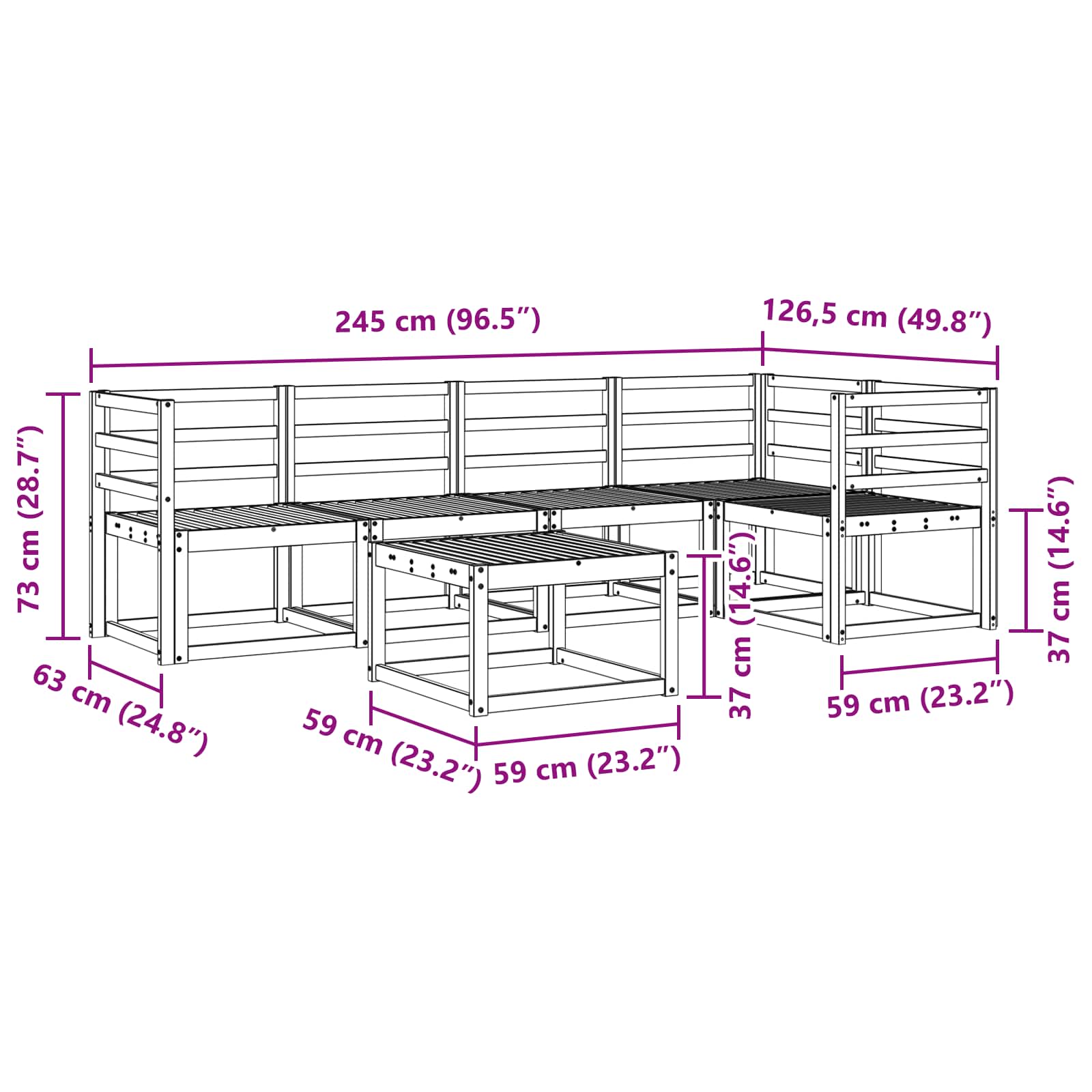 Set vanjskih sofa 6 pcs Bijela Čvrsto drvo akacije