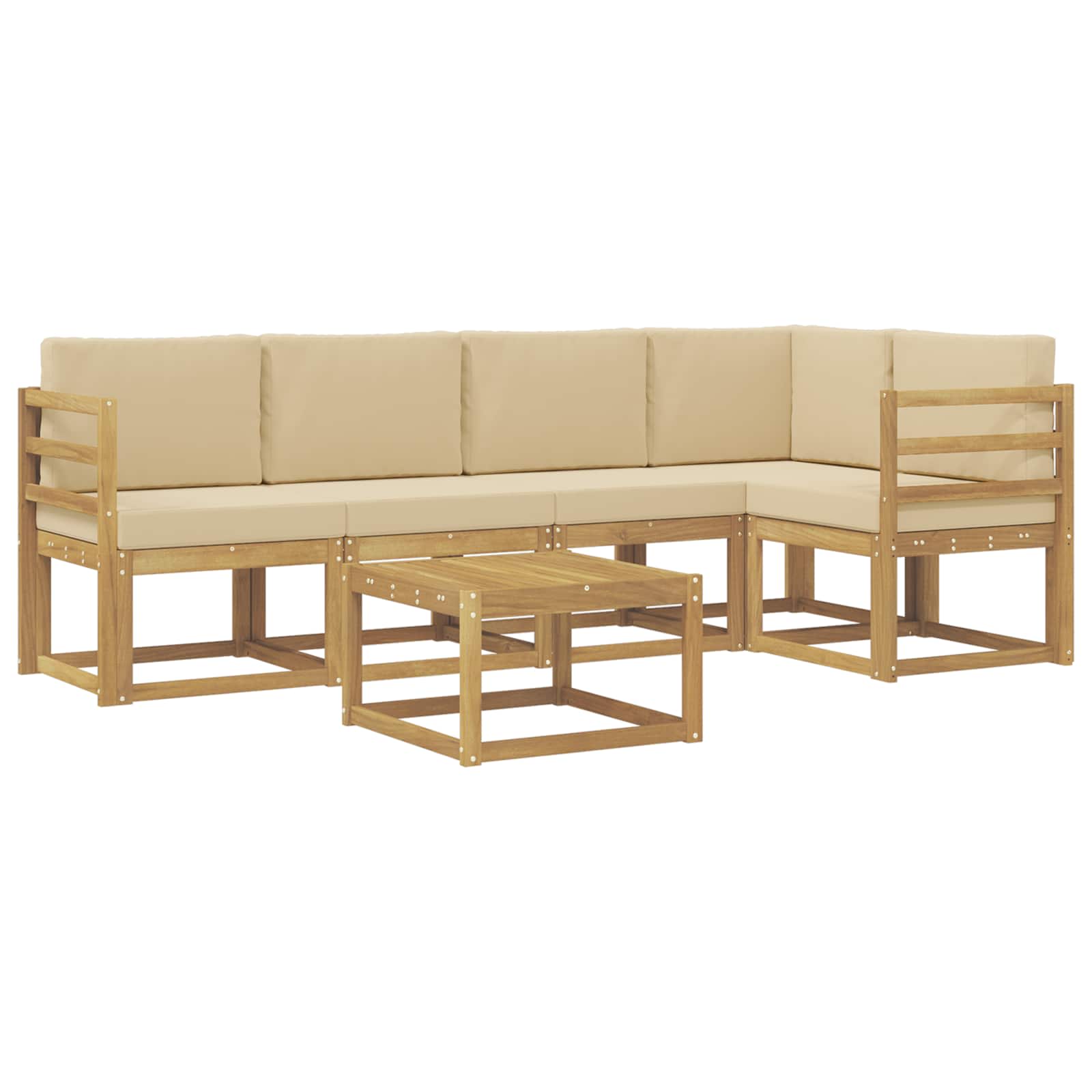 Set vanjskih sofa 6 pcs Bijela i bež Čvrsto drvo akacije