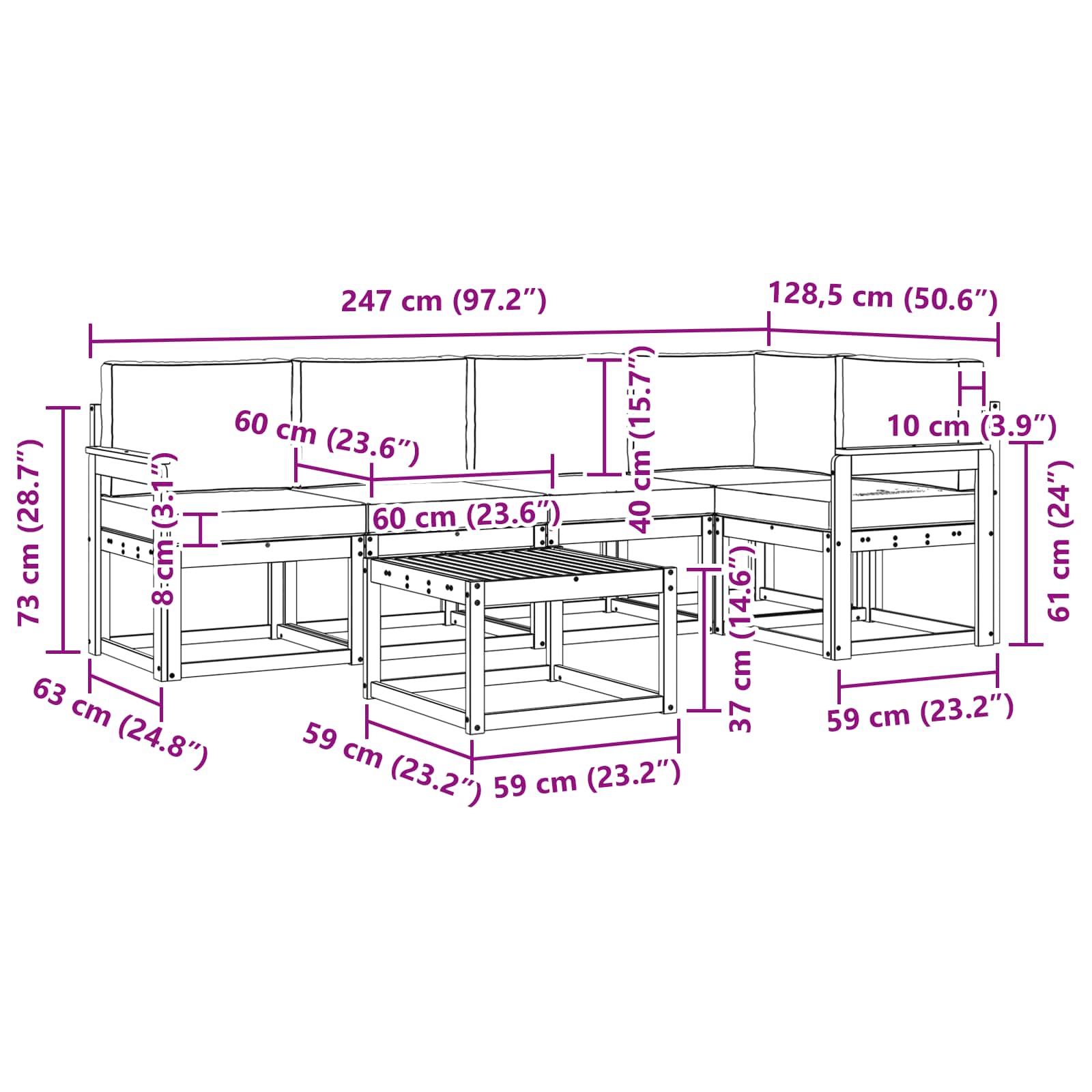 Set vanjskih sofa 6 pcs Bijela i krem Čvrsto drvo akacije