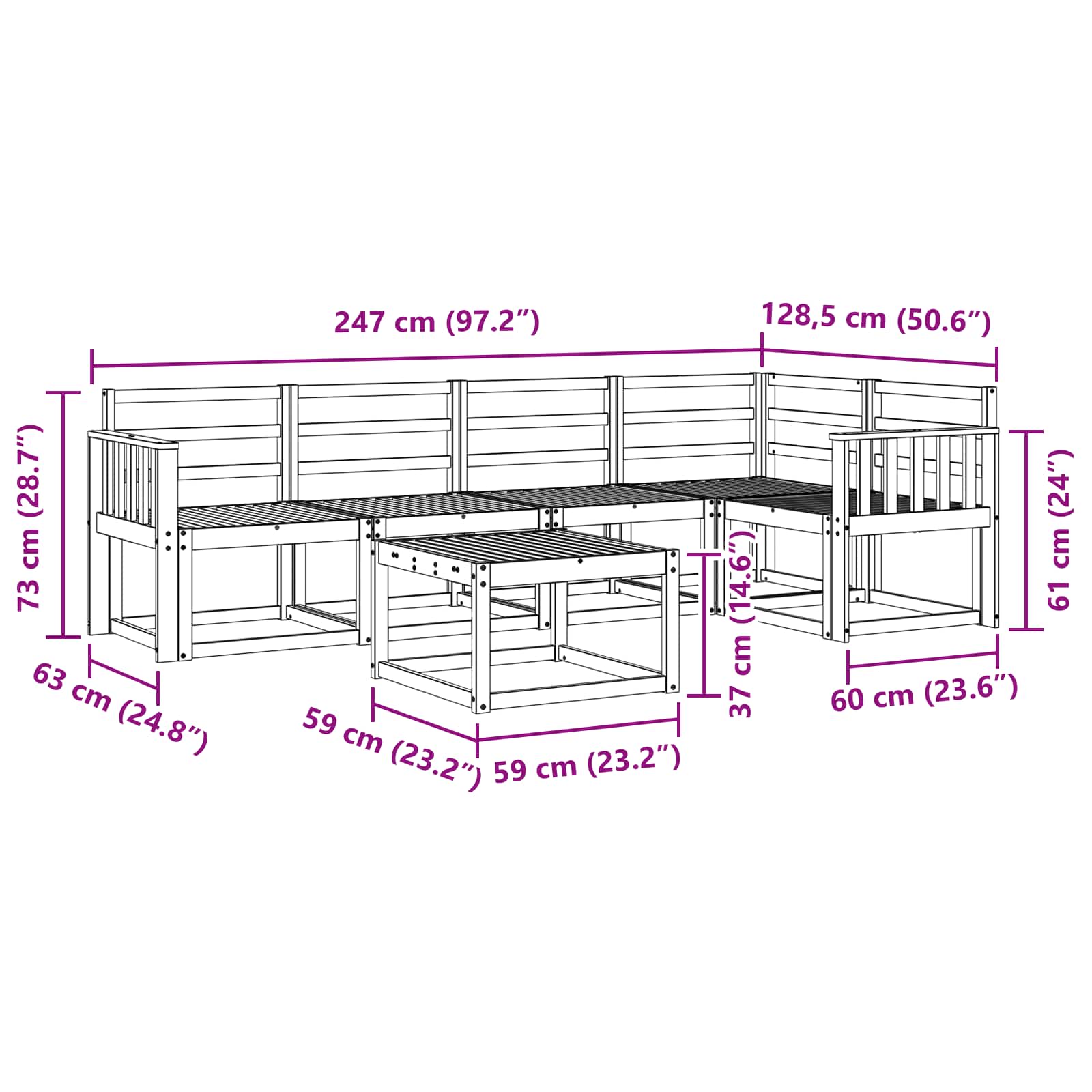 Set vanjskih sofa 6 pcs Bijela Čvrsto drvo akacije