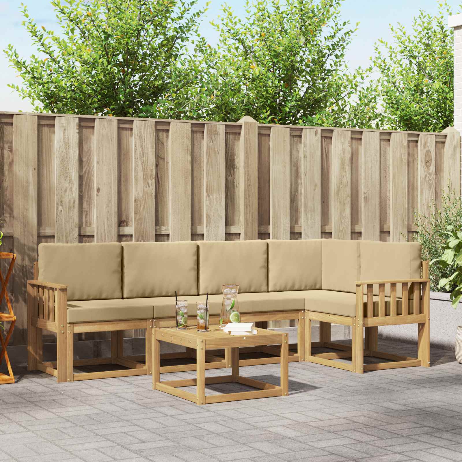 Set vanjskih sofa 6 pcs Bijela i bež Čvrsto drvo akacije
