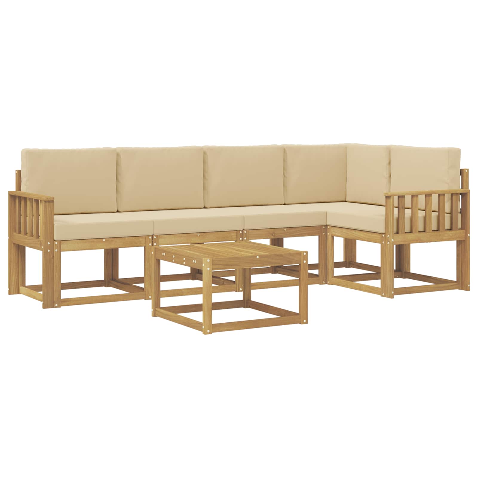 Set vanjskih sofa 6 pcs Bijela i bež Čvrsto drvo akacije