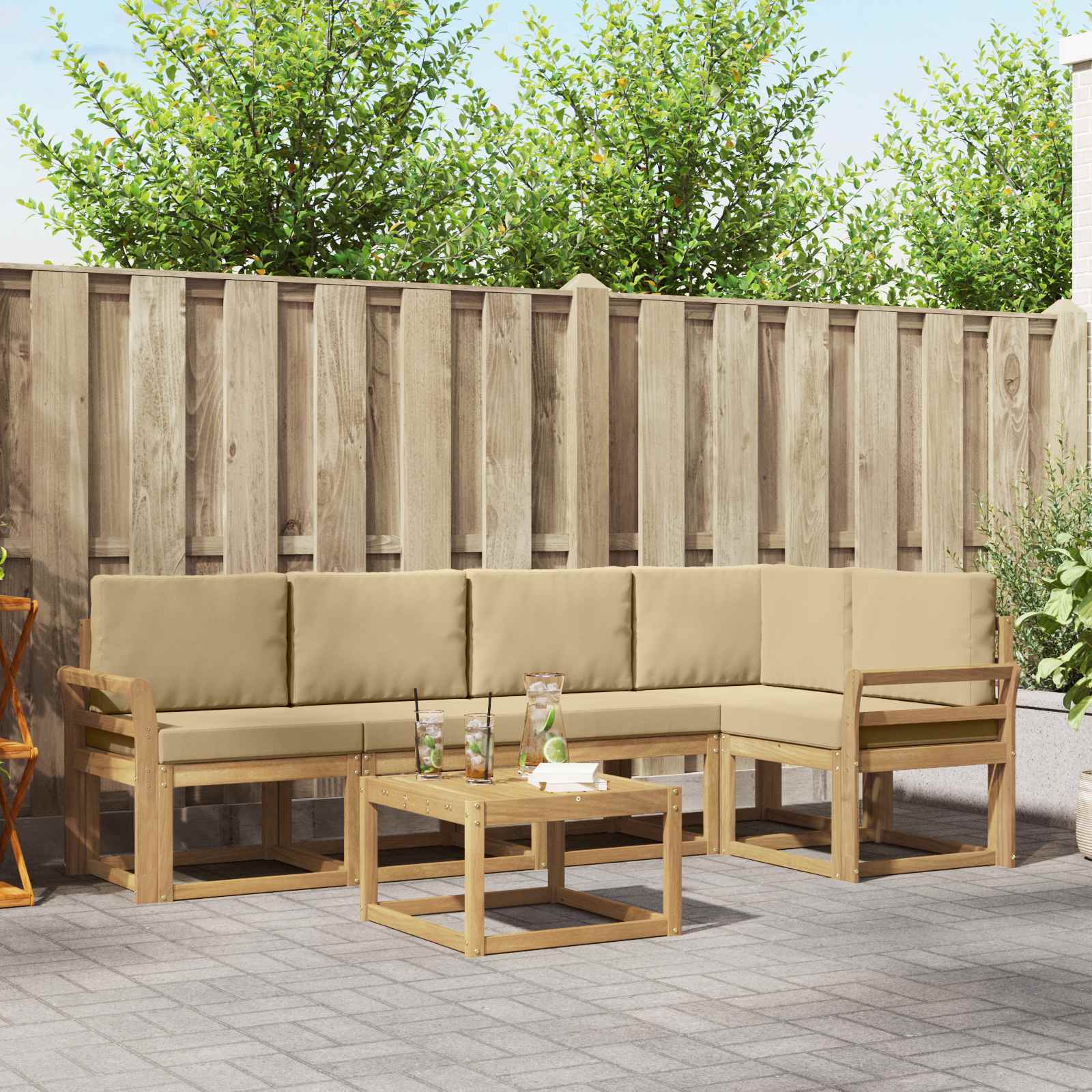 Set vanjskih sofa 6 pcs Bijela i bež Čvrsto drvo akacije