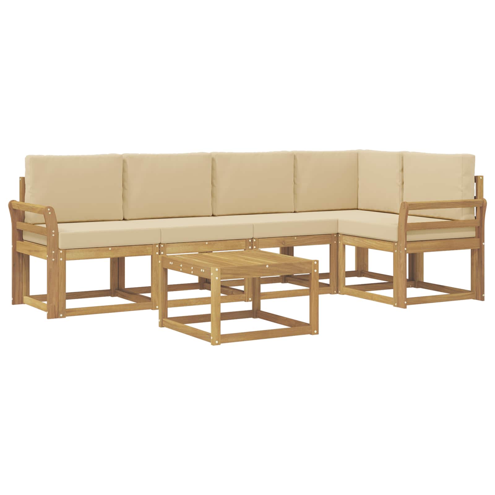 Set vanjskih sofa 6 pcs Bijela i bež Čvrsto drvo akacije