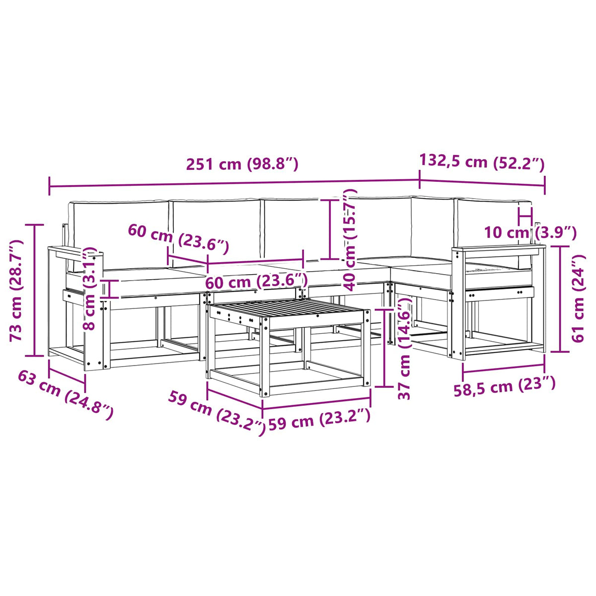 Set vanjskih sofa 6 kom. Bijela i krem Čvrsto drvo akacije