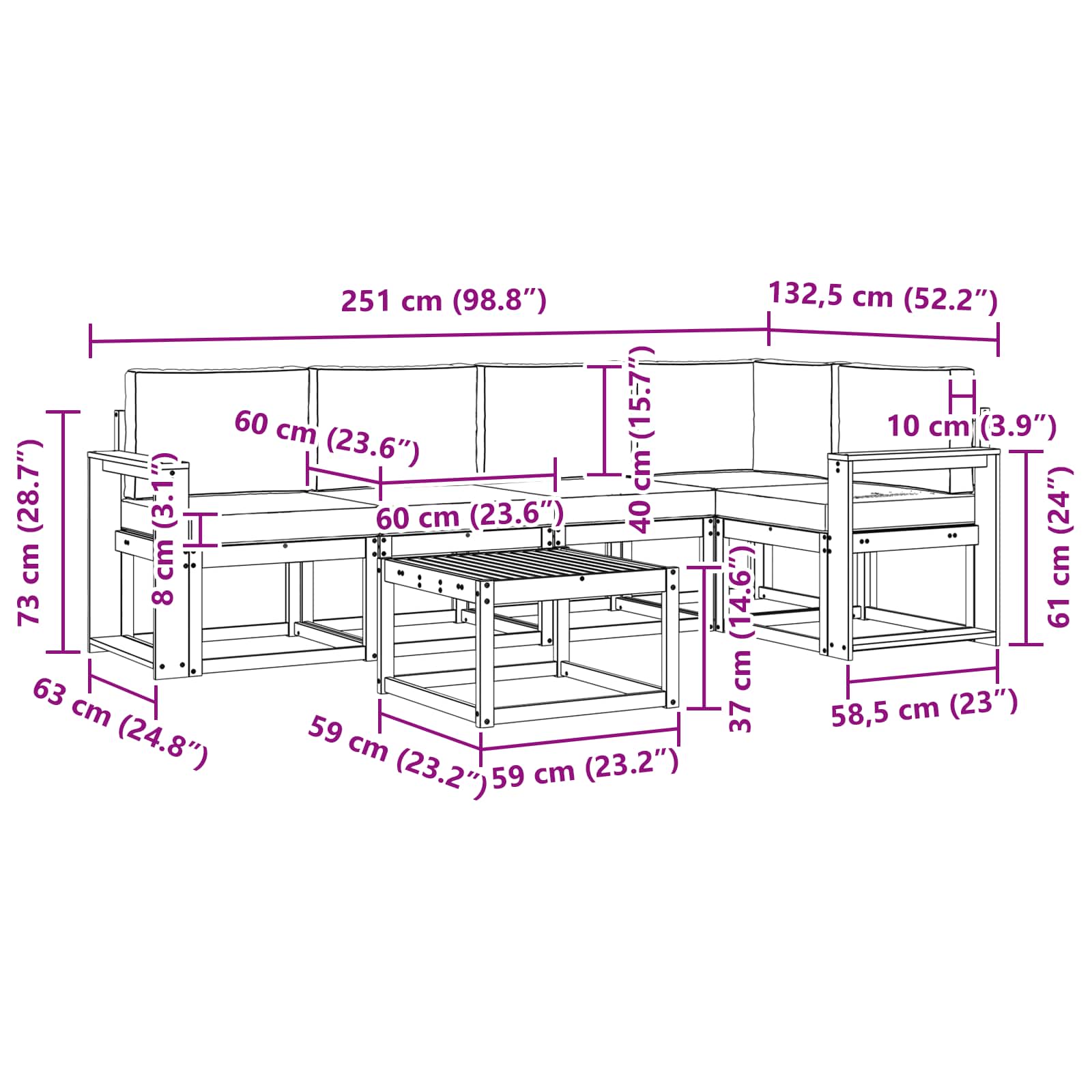 Set vanjskih sofa 6 kom. Bijela i antracit Čvrsto drvo akacije