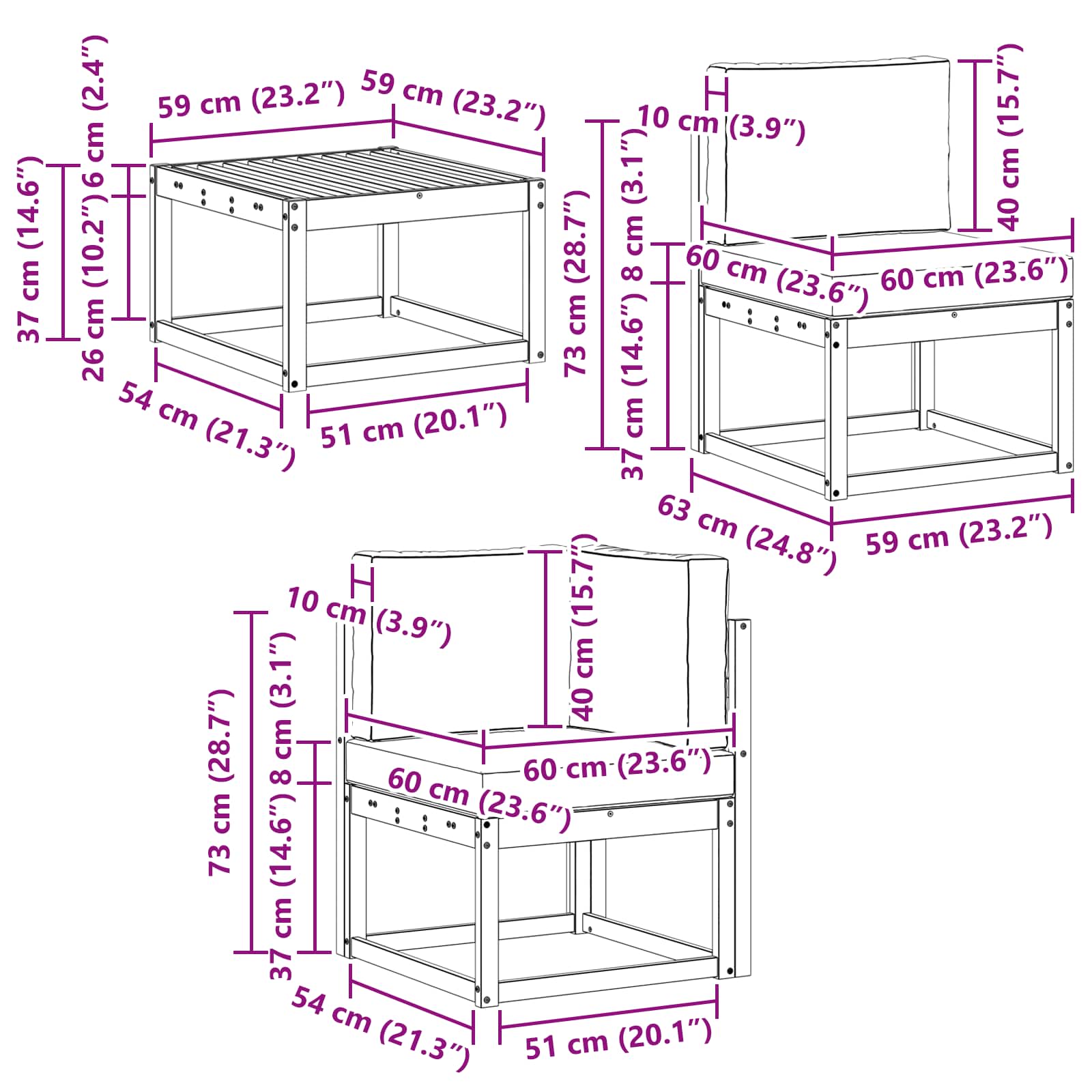 Set vanjskih sofa 6 kom. Bijela i antracit Čvrsto drvo akacije
