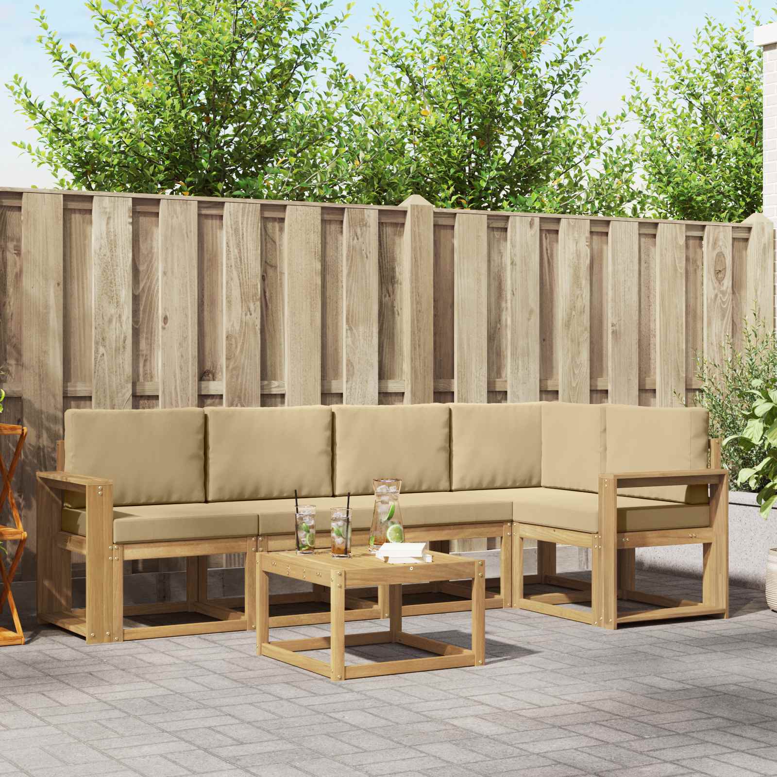 Set vanjskih sofa 6 pcs Bijela i bež Čvrsto drvo akacije