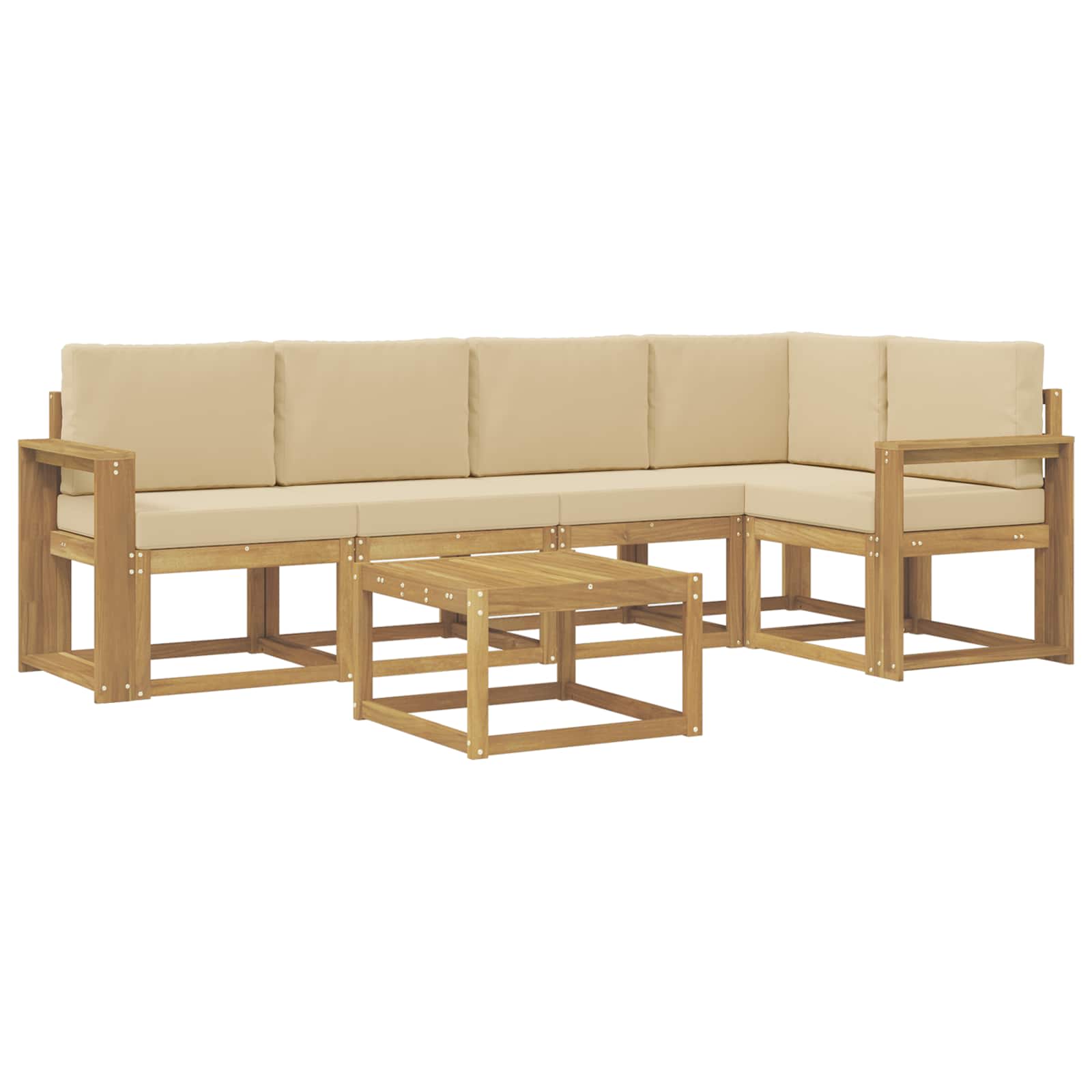 Set vanjskih sofa 6 pcs Bijela i bež Čvrsto drvo akacije