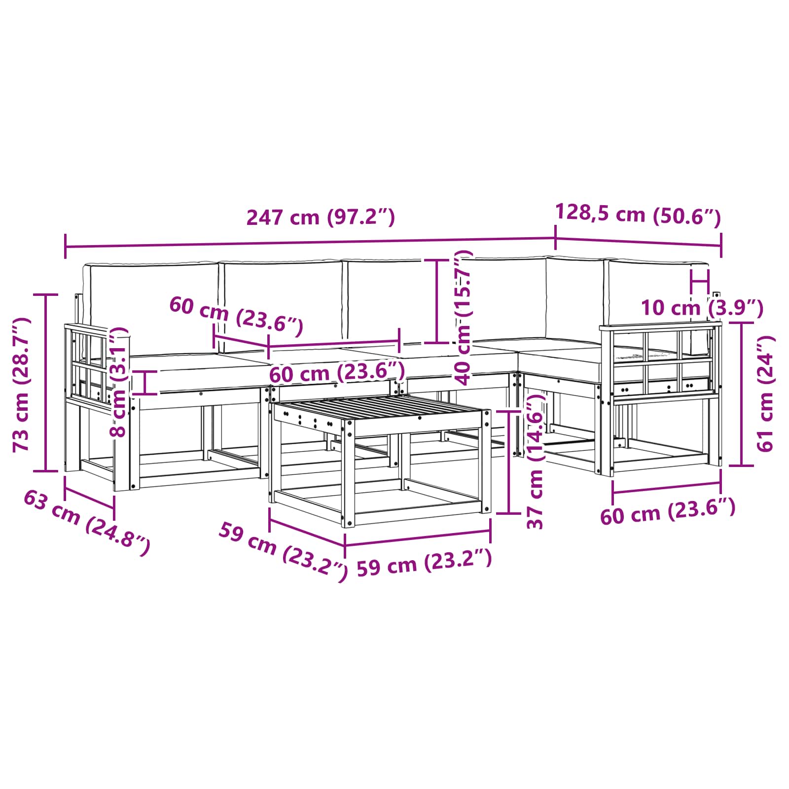 Set vanjskih sofa 6 pcs Bijela i antracit Čvrsto drvo akacije