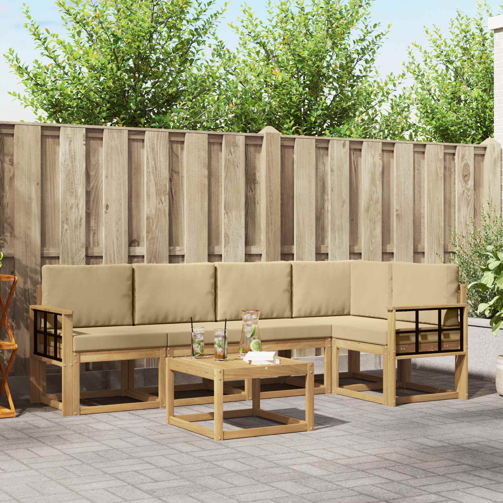 Set vanjskih sofa 6 pcs Bijela i bež Čvrsto drvo akacije