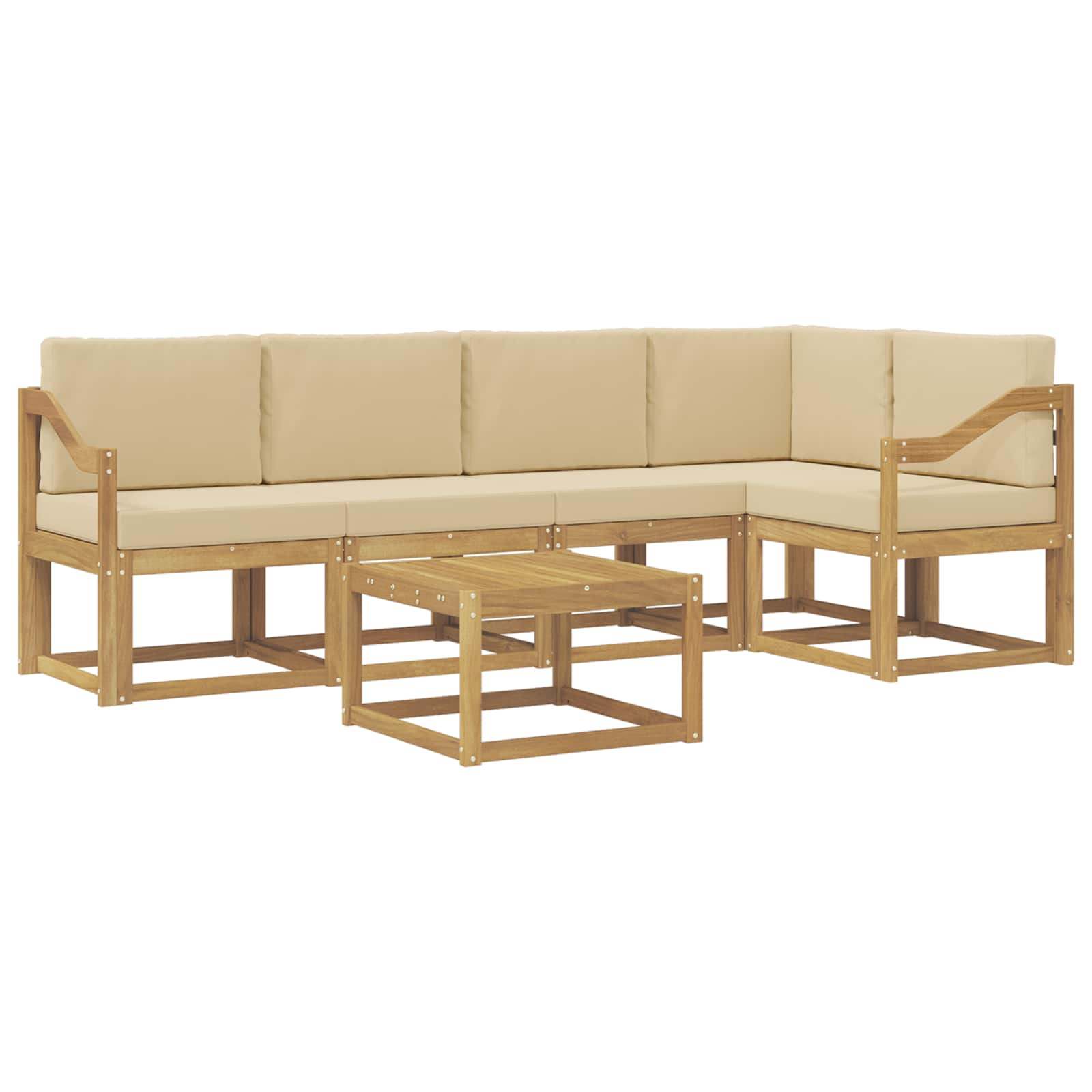 Set vanjskih sofa 6 pcs Bijela i bež Čvrsto drvo akacije