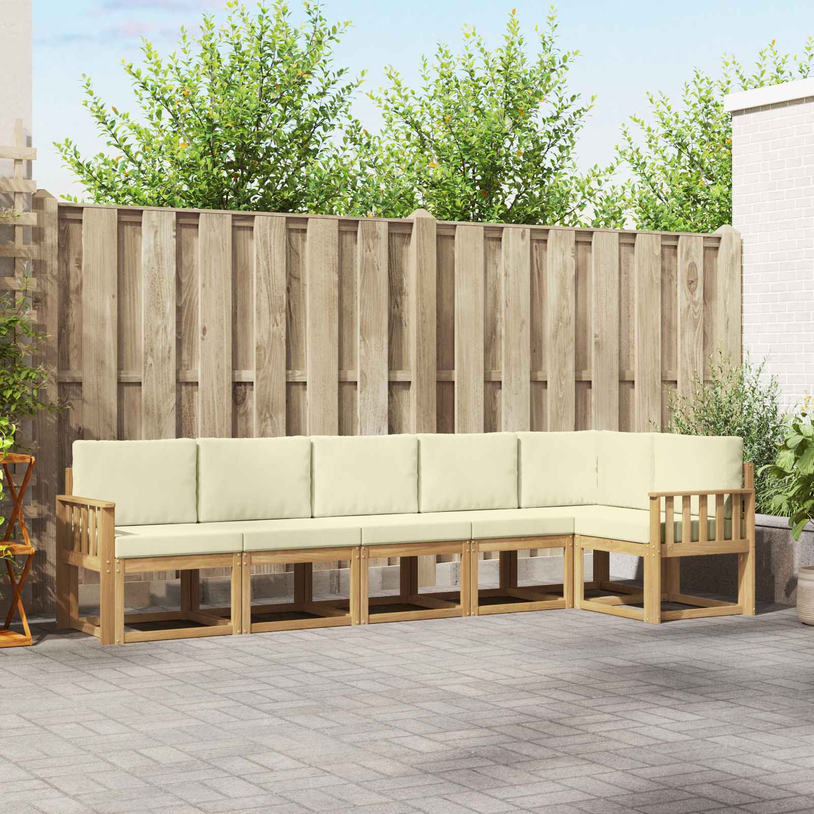 Set vanjskih sofa s jastukom 6 pcs Bijela i krem Poliester
