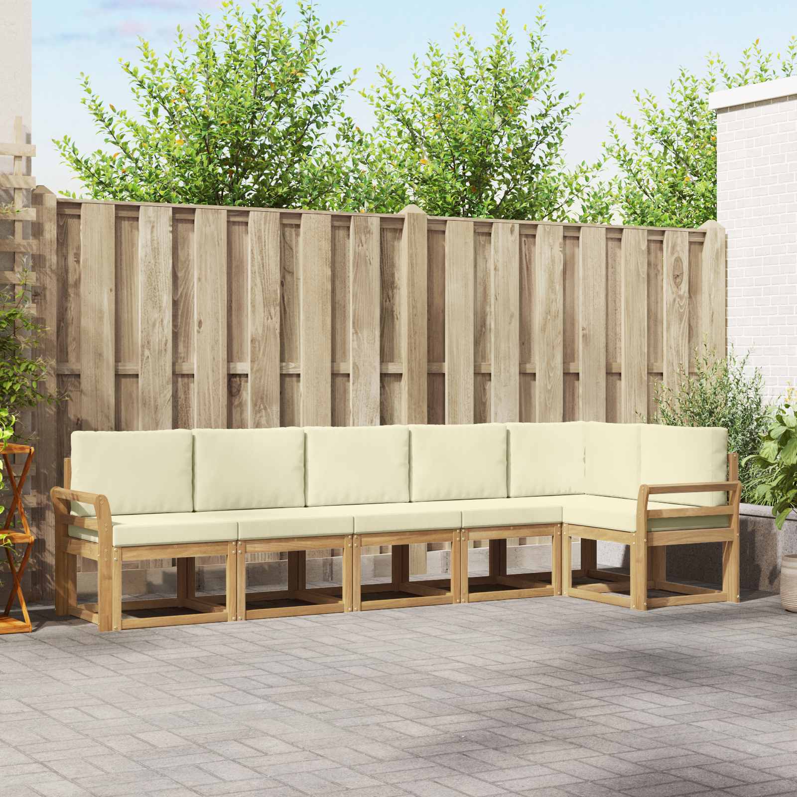 Set vanjskih sofa s jastukom 6 pcs Bijela i krem Poliester