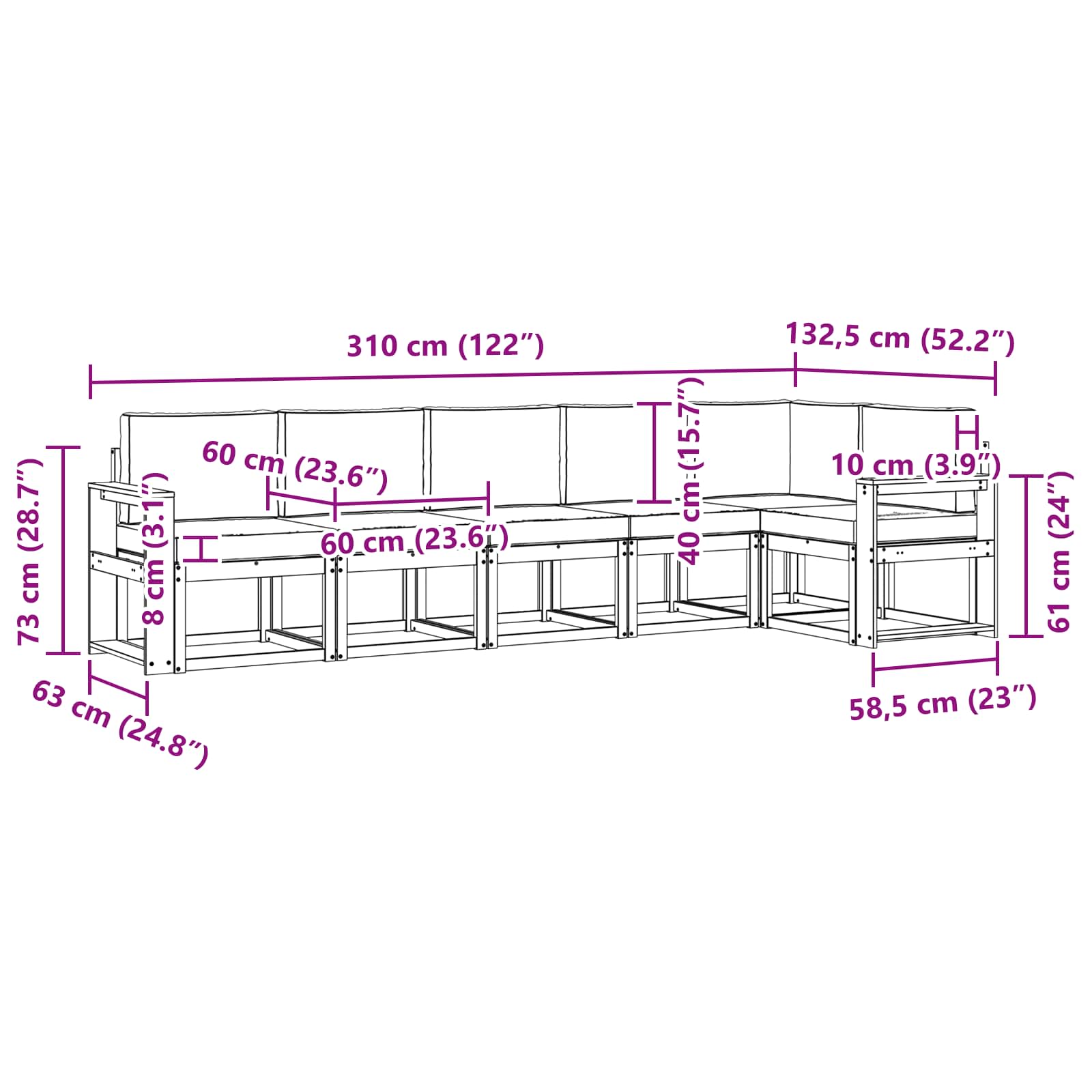 Set vanjskih sofa s jastukom 6 pcs Bijela i krem Poliester