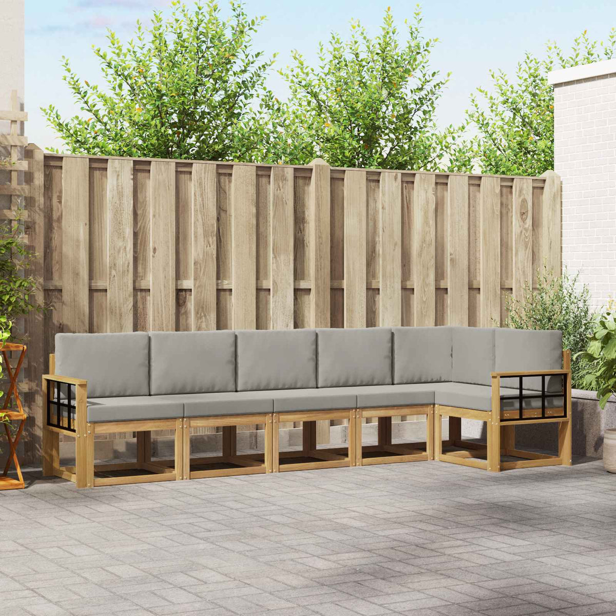 Set vanjskih sofa 6 kom. Bijela i svjetlosiva Smeđa 306 x 128,5 x 73 cm