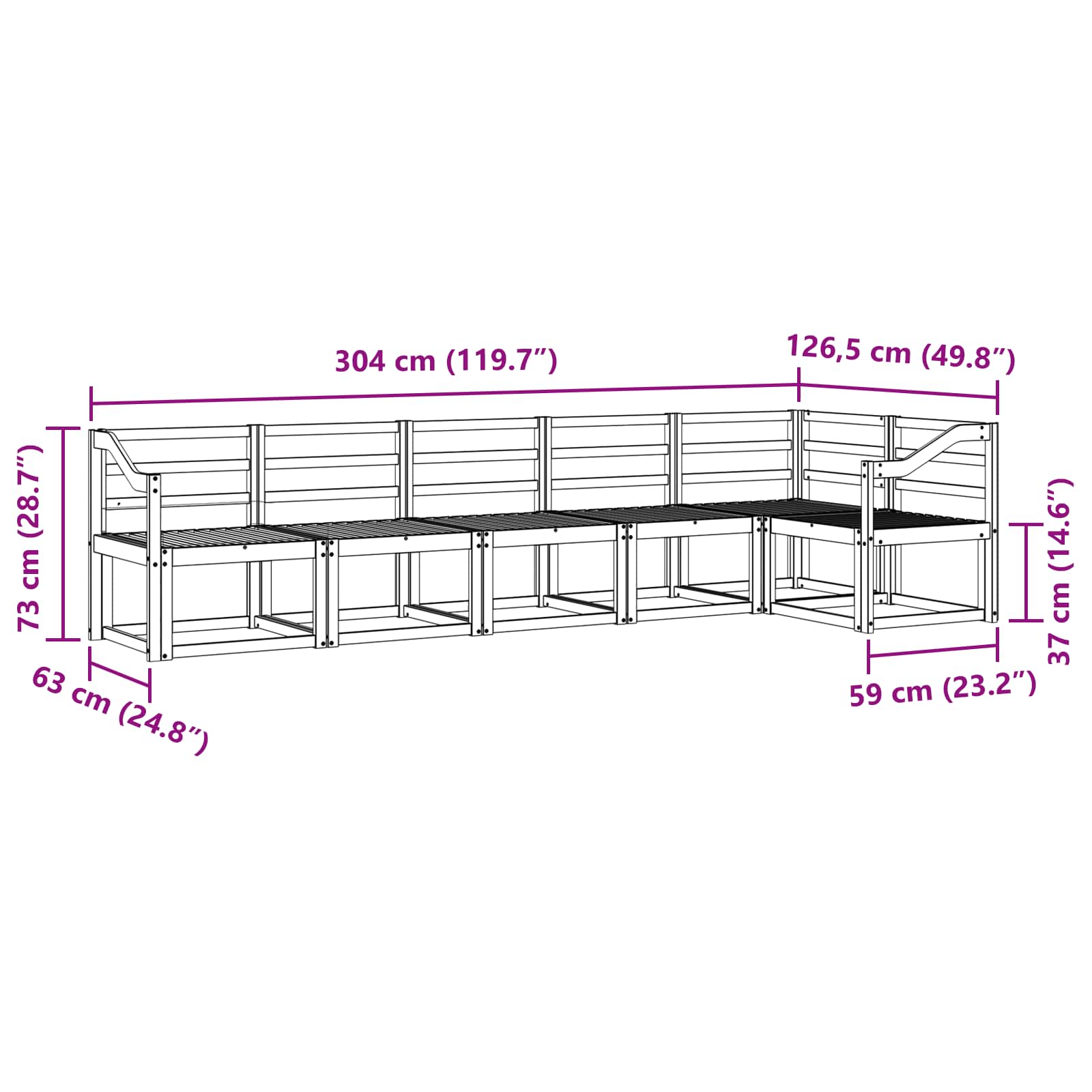 Set vanjskih sofa 6 pcs Bijela Čvrsto drvo akacije