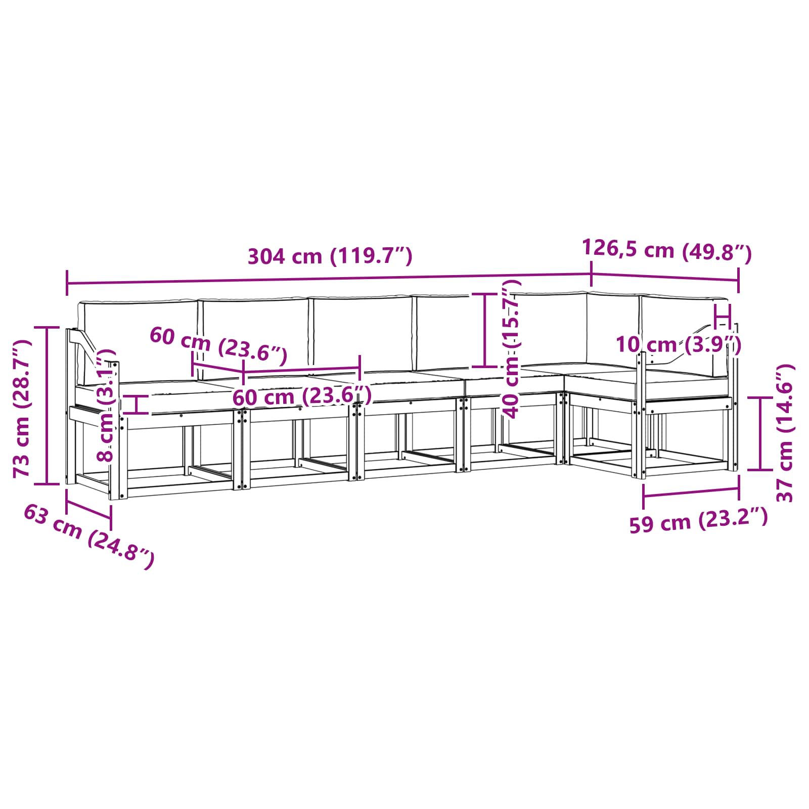 Set vanjskih sofa s jastukom 6 pcs Bijela i bež Poliester