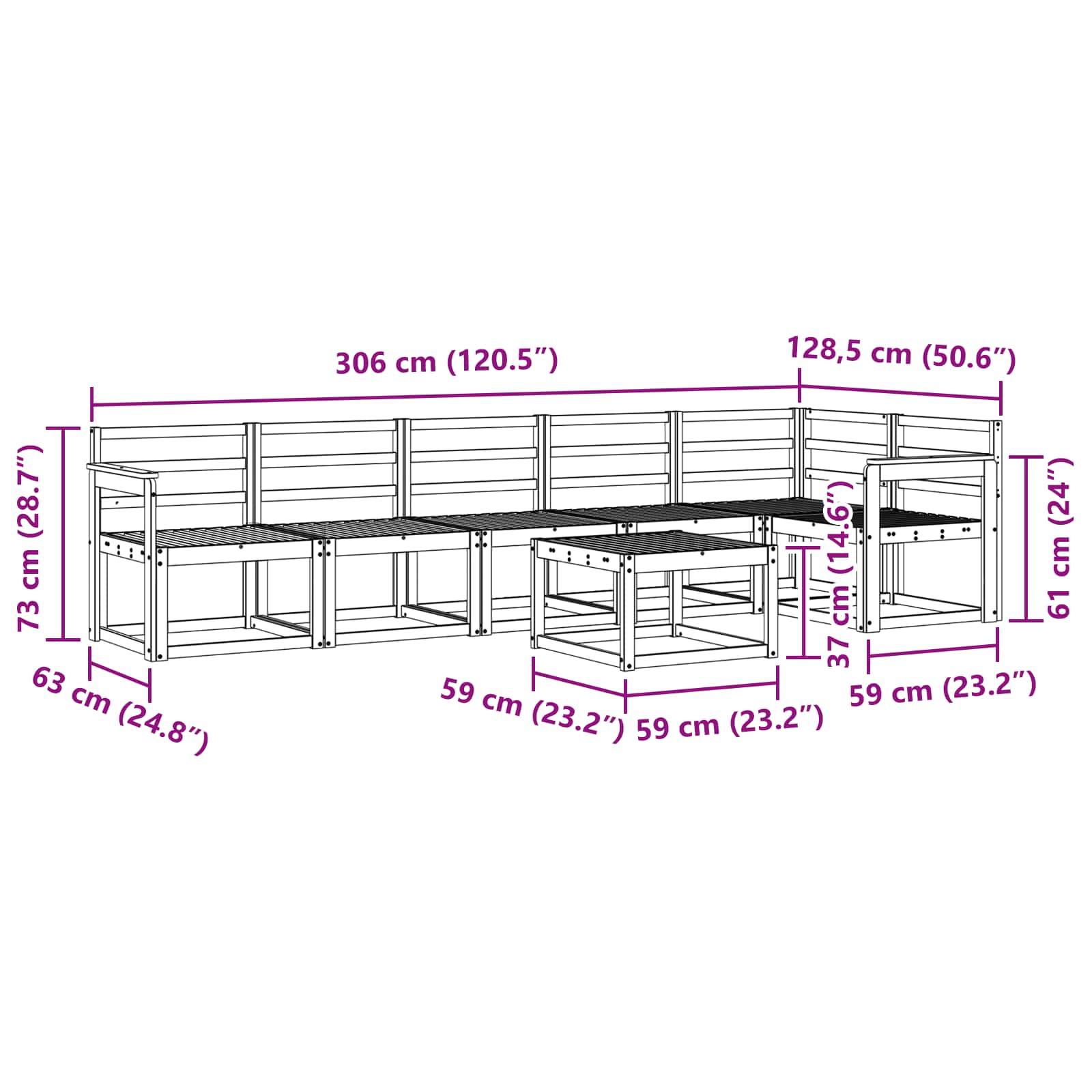 Set vanjskih sofa 7 pcs Bijela Čvrsto drvo akacije