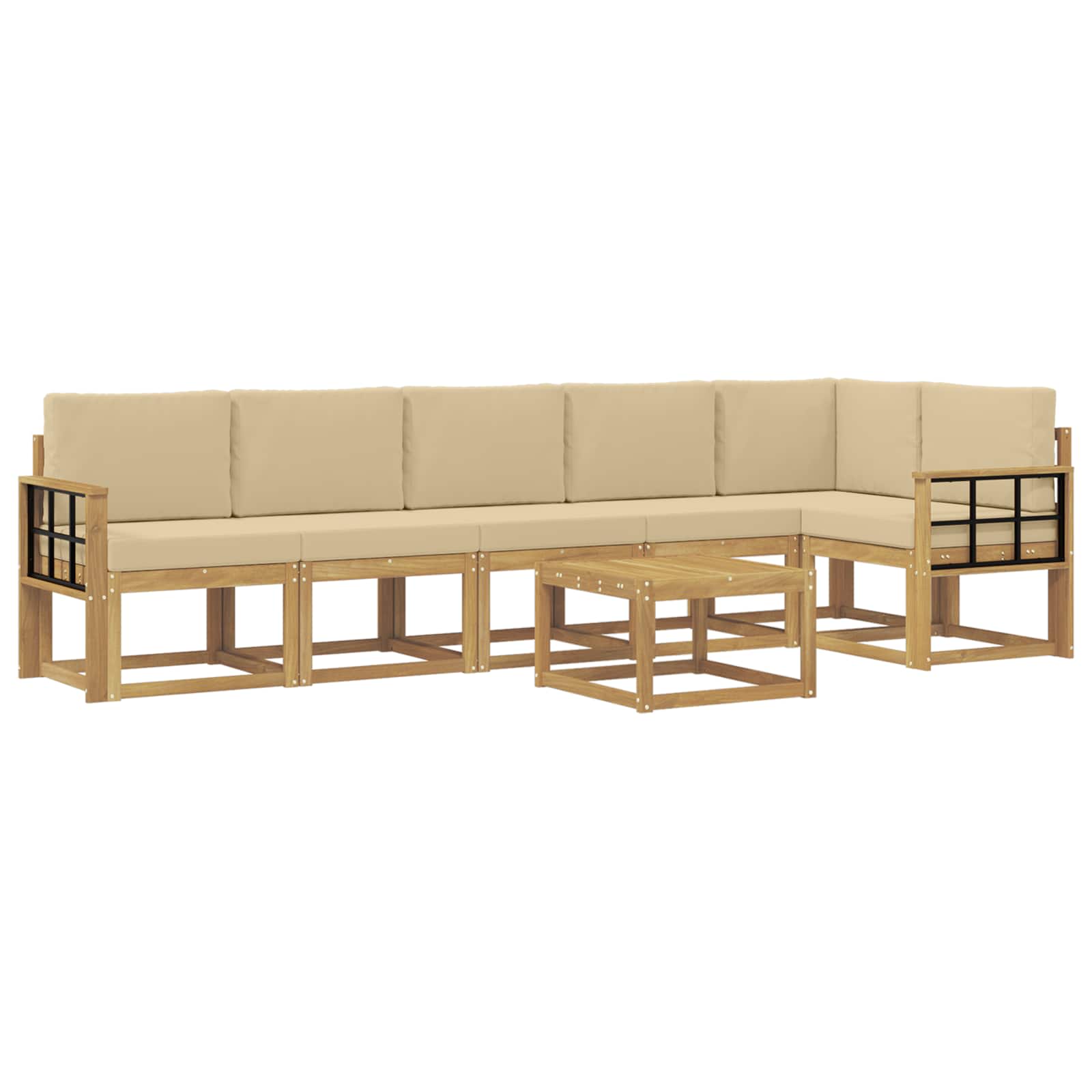 Set vanjskih sofa s jastukom 7 pcs Bijela i bež Poliester