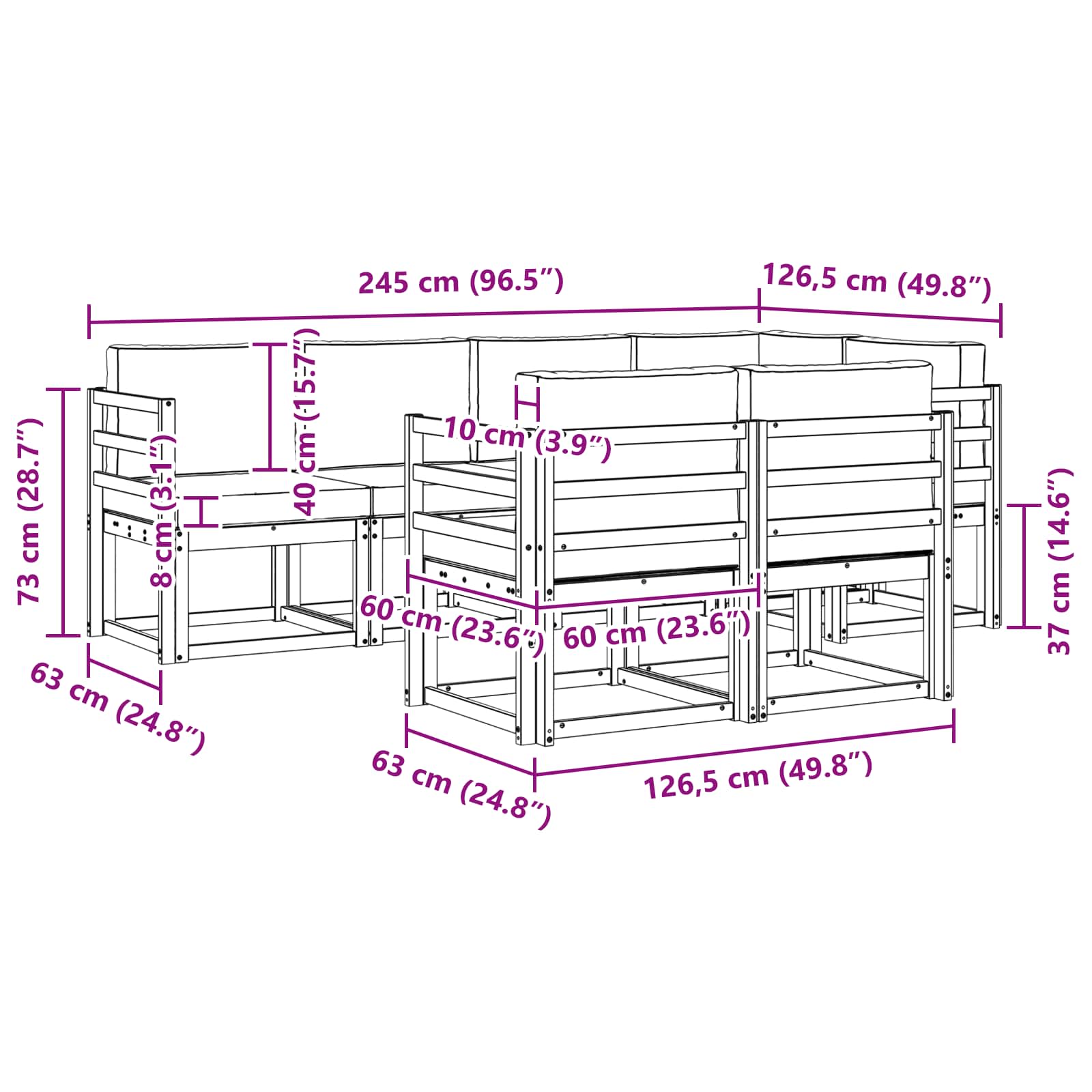 Set vanjskih sofa s jastukom 7 pcs Bijela i bež Poliester