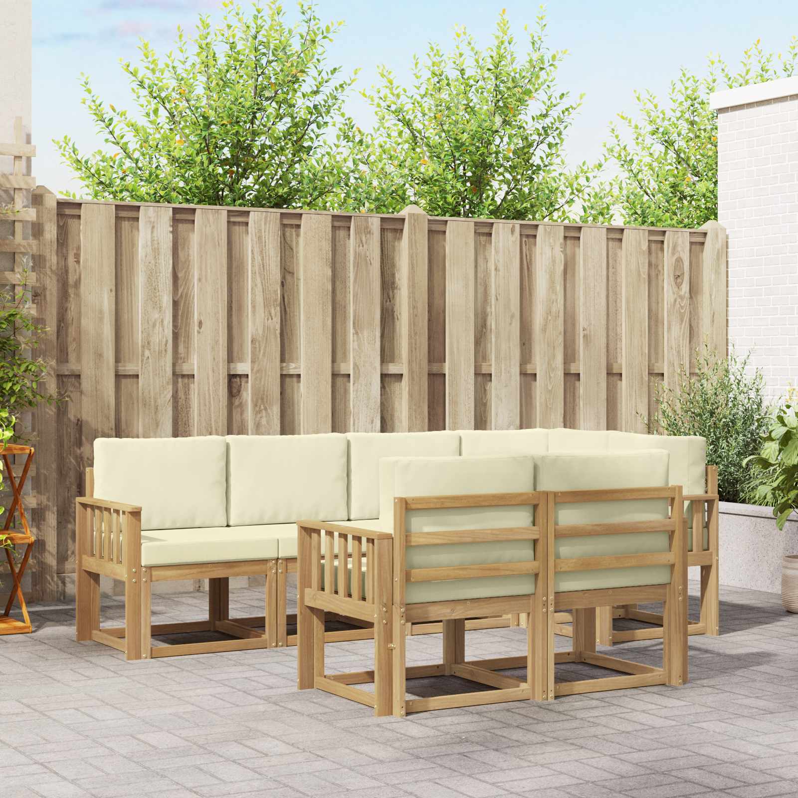 Set vanjskih sofa s jastukom 7 pcs Bijela i krem Poliester
