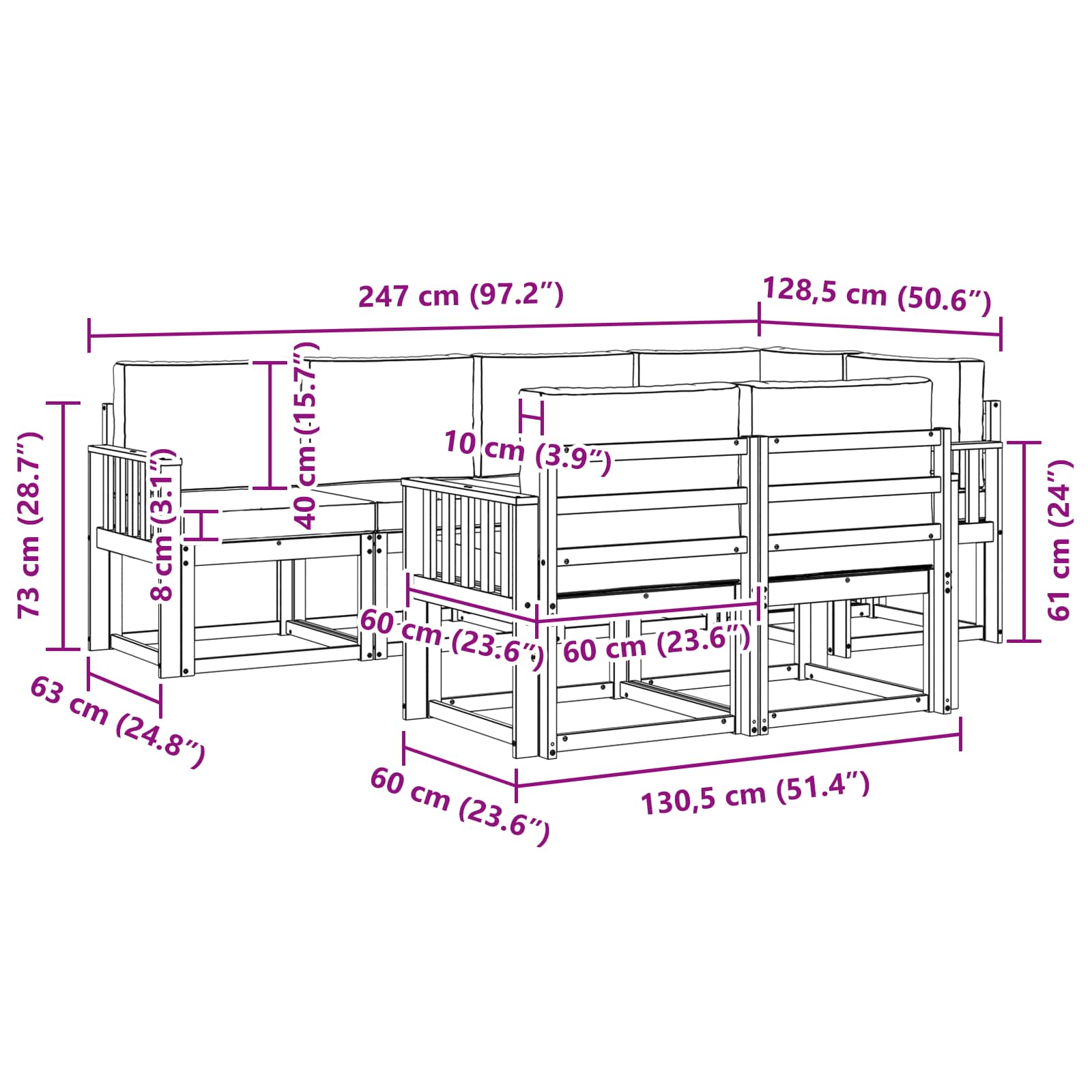 Set vanjskih sofa s jastukom 7 pcs Bijela i krem Poliester