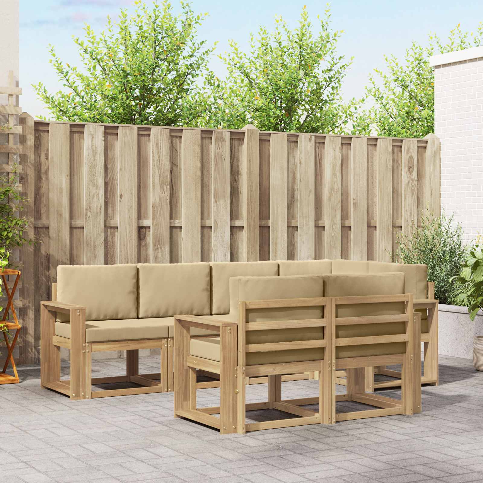 Set vanjskih sofa s jastukom 7 pcs Bijela i bež Poliester
