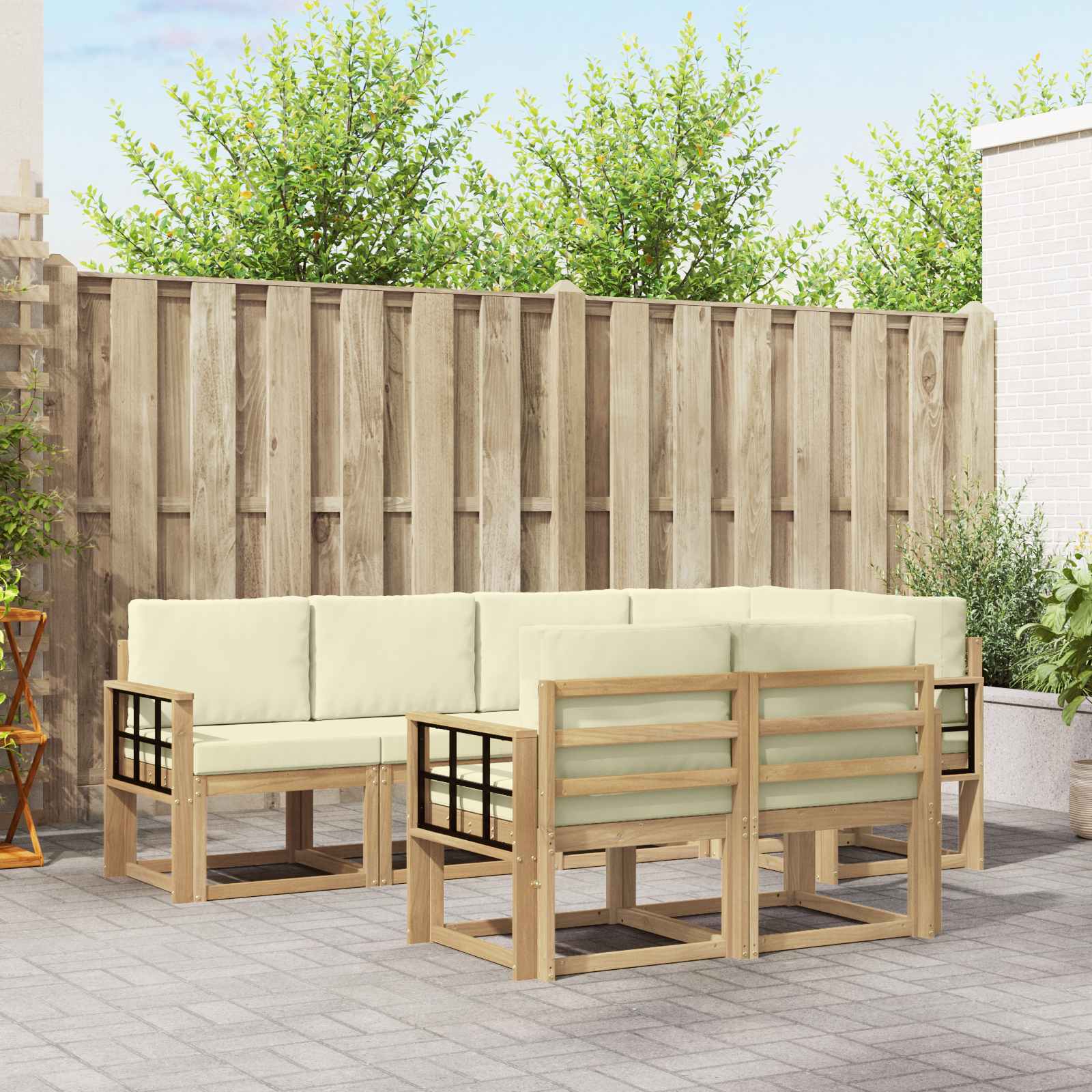 Set vanjskih sofa s jastukom 7 pcs Bijela i krem Poliester