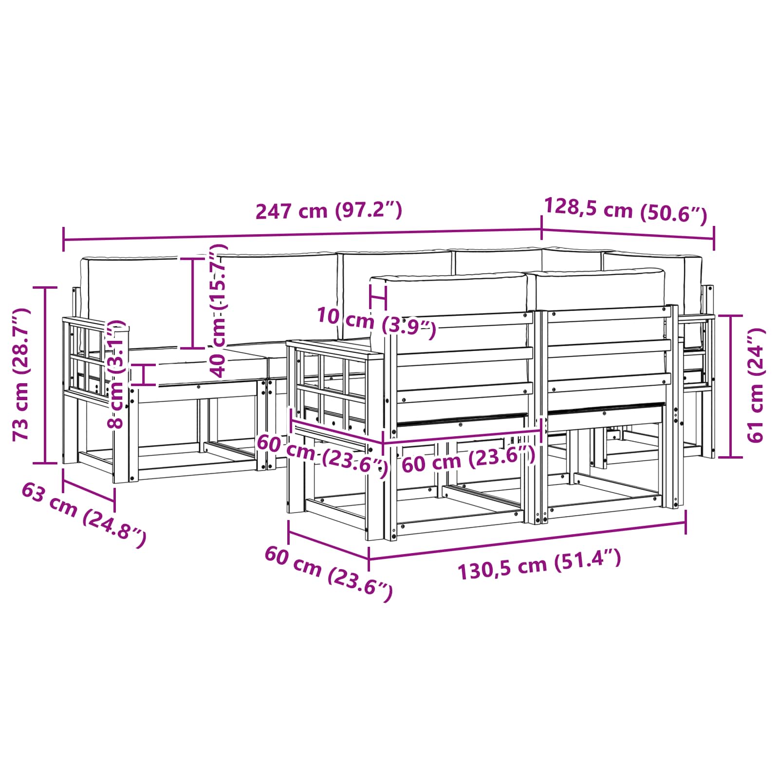 Set vanjskih sofa s jastukom 7 pcs Bijela i antracit Poliester