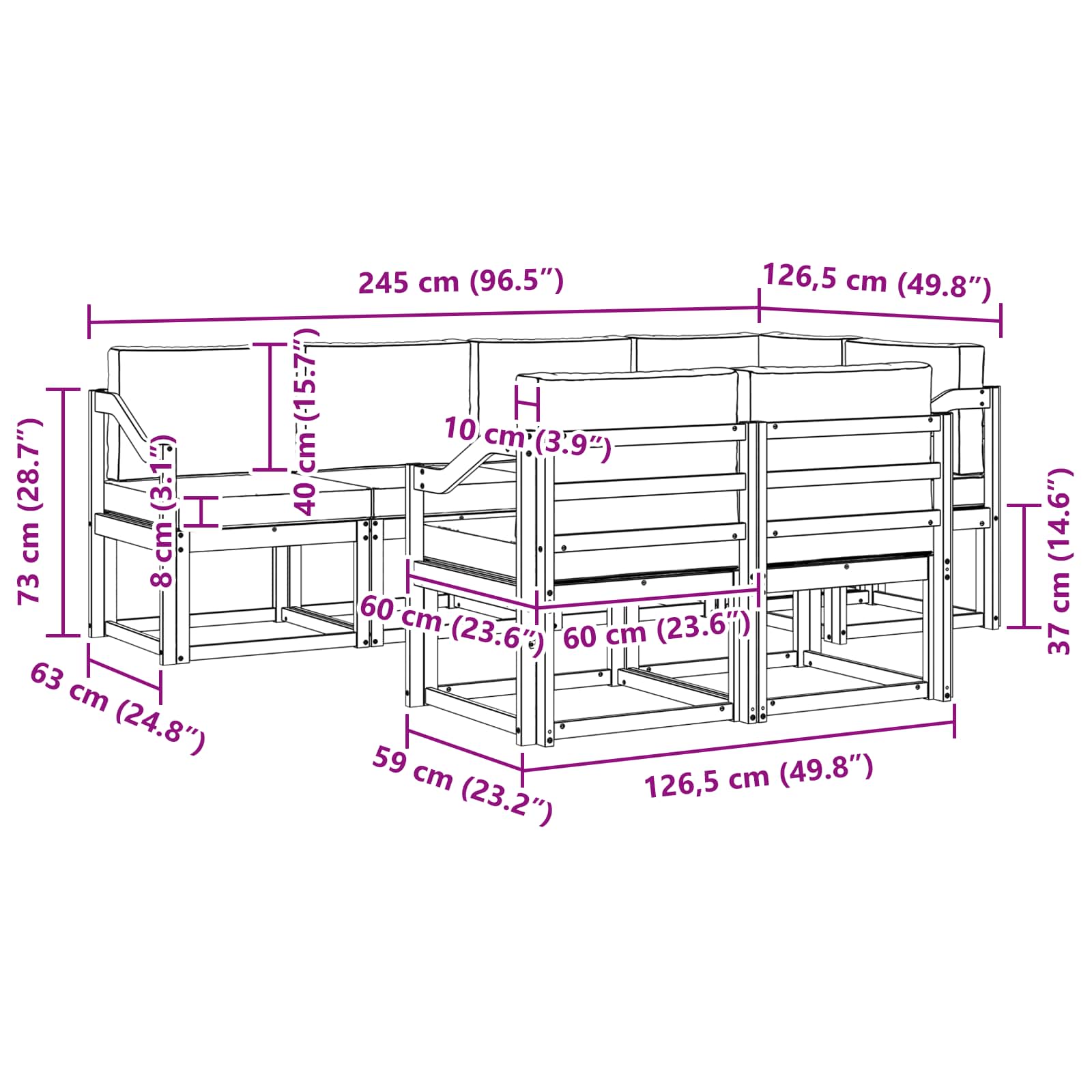 Set vanjskih sofa s jastukom 7 pcs Bijela i krem Poliester
