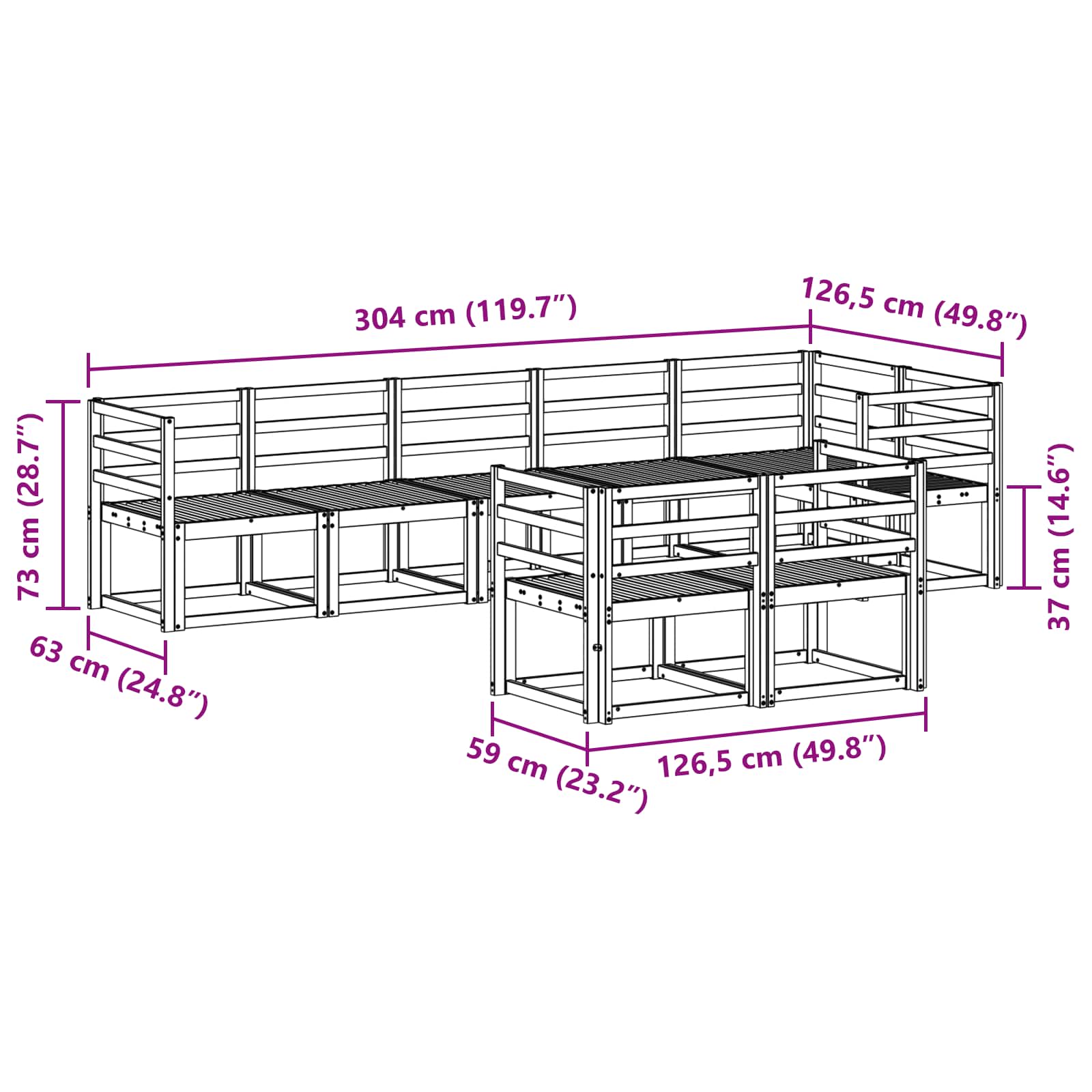 Set vanjskih sofa 8 pcs Bijela Čvrsto drvo akacije
