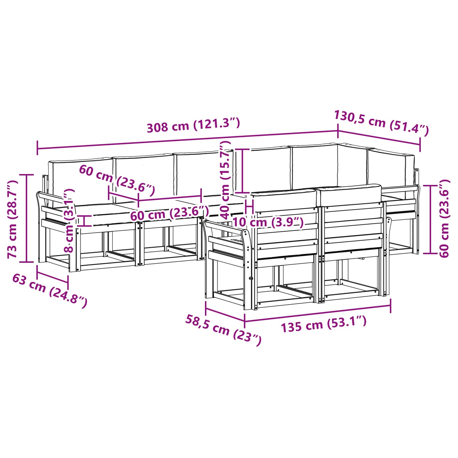 Set vanjskih sofa s jastukom 8 pcs Bijela i antracit Poliester