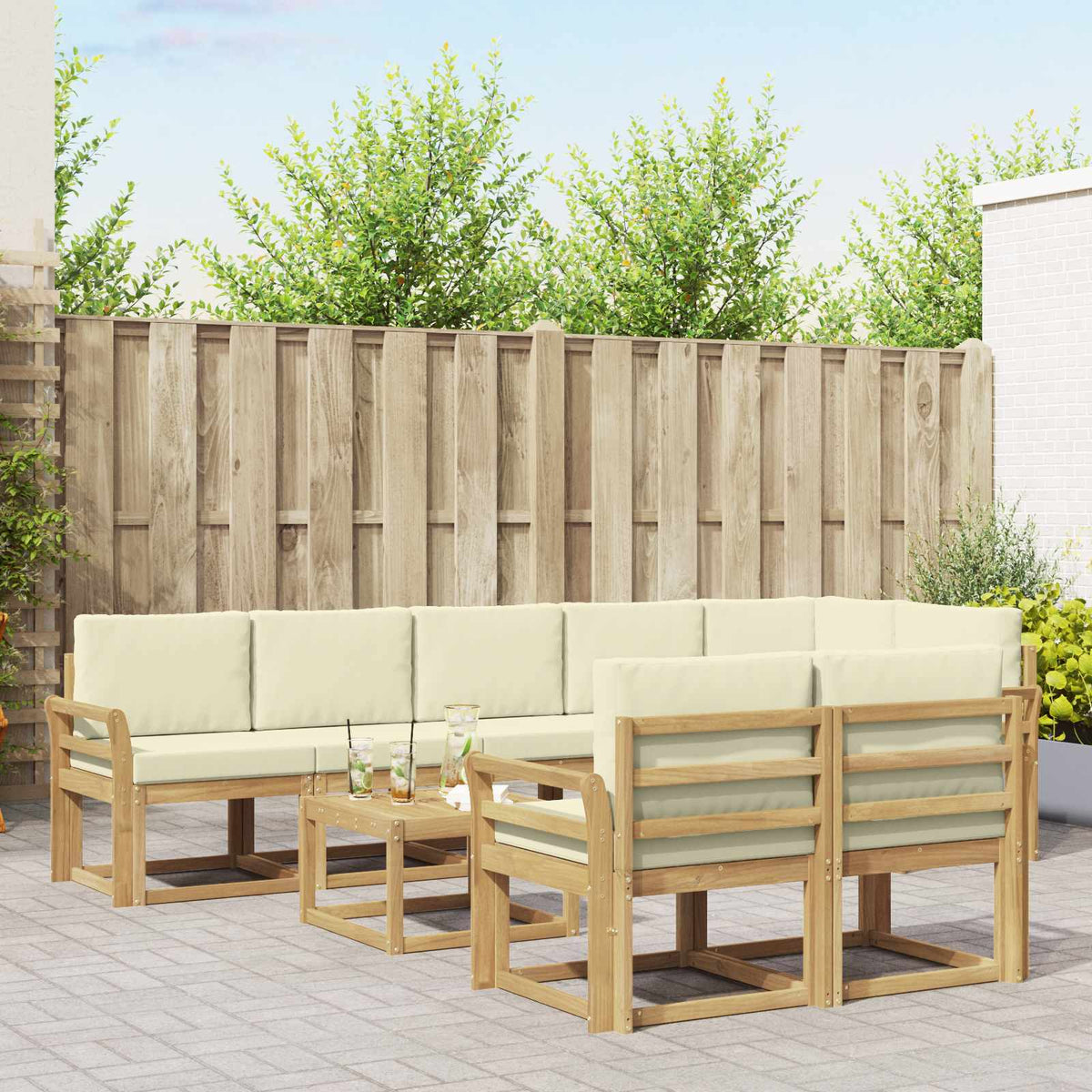 Set vanjskih sofa 9 kom. Bijela i krem Poliester Smeđa 59 x 59 x 37 cm
