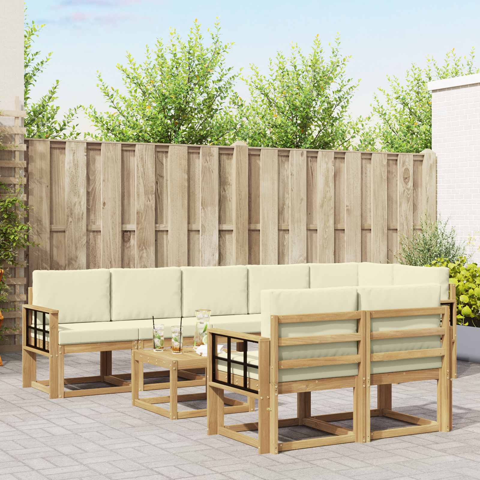 Set vanjskih sofa 9 kom. Bijela i krem Poliester