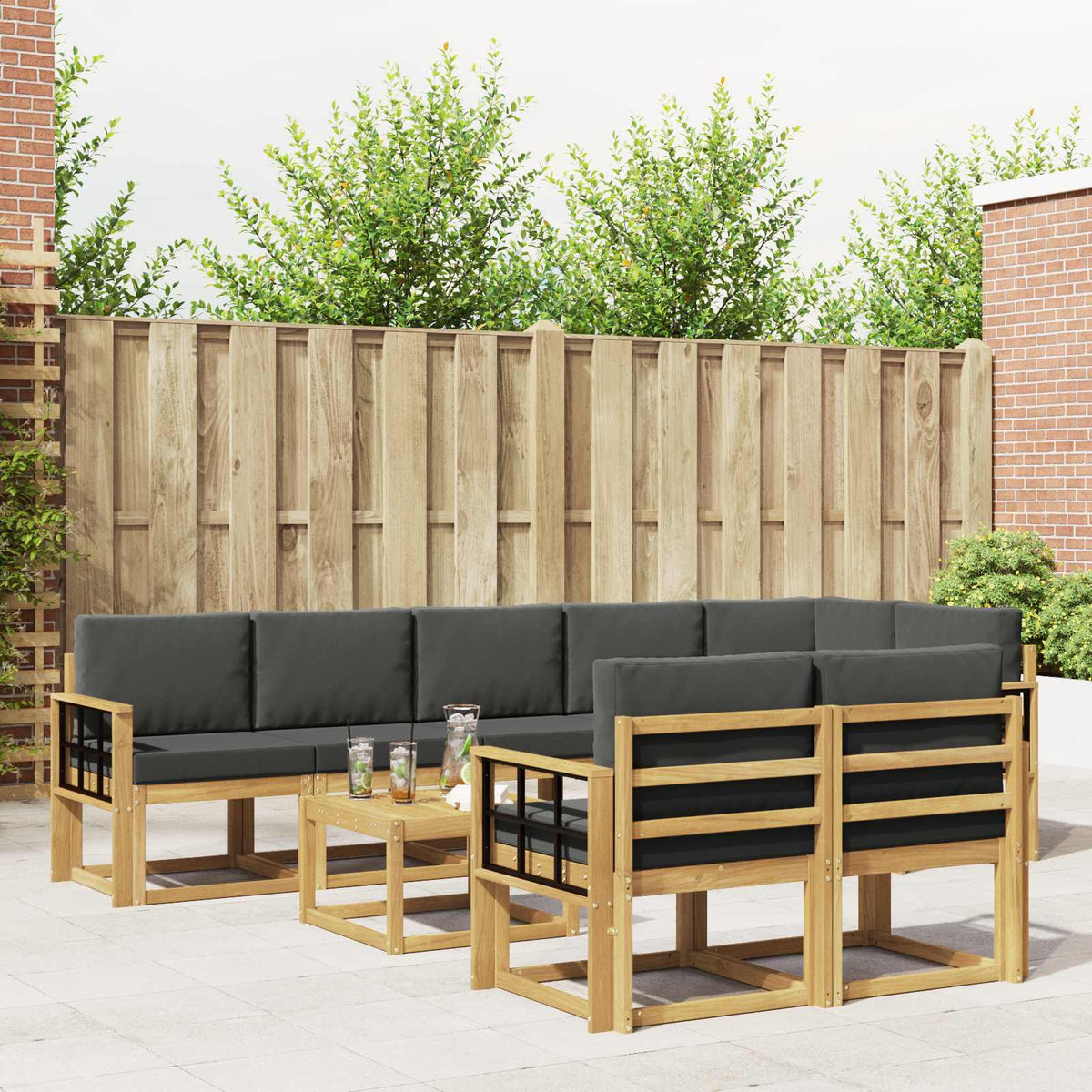Set vanjskih sofa 9 kom. Bijela i antracit Poliester Smeđa 59 x 59 x 37 cm