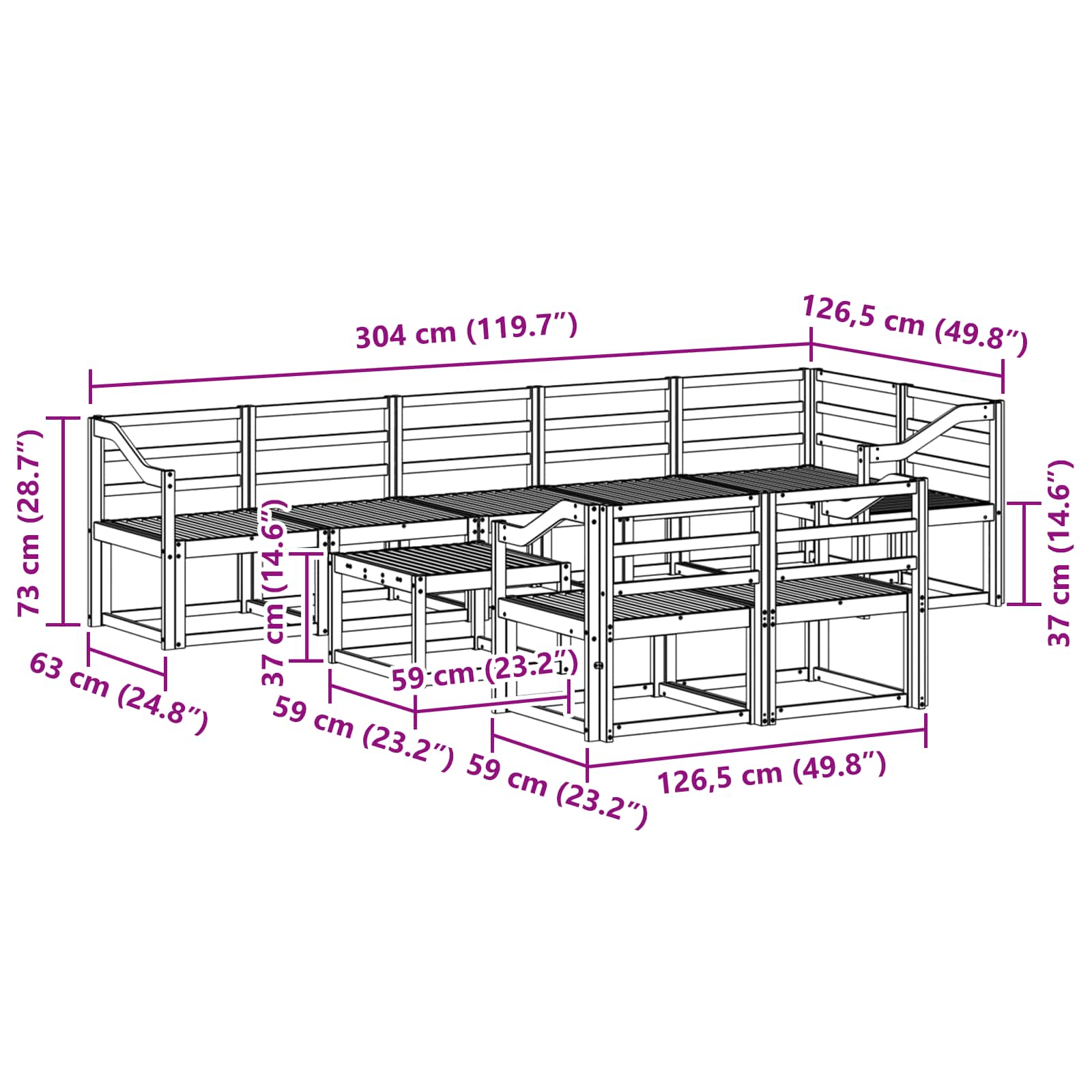 Set vanjskih sofa 9 pcs Bijela Čvrsto drvo akacije