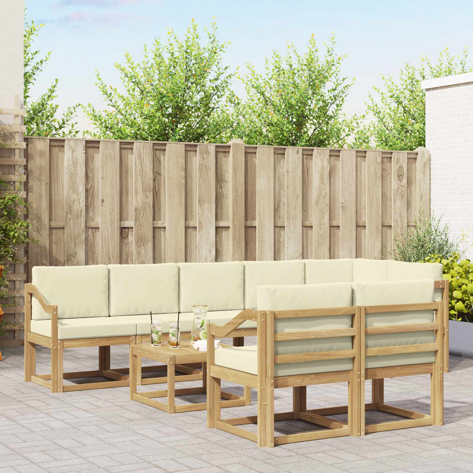 Set vanjskih sofa s jastukom 9 pcs Bijela i krem Poliester