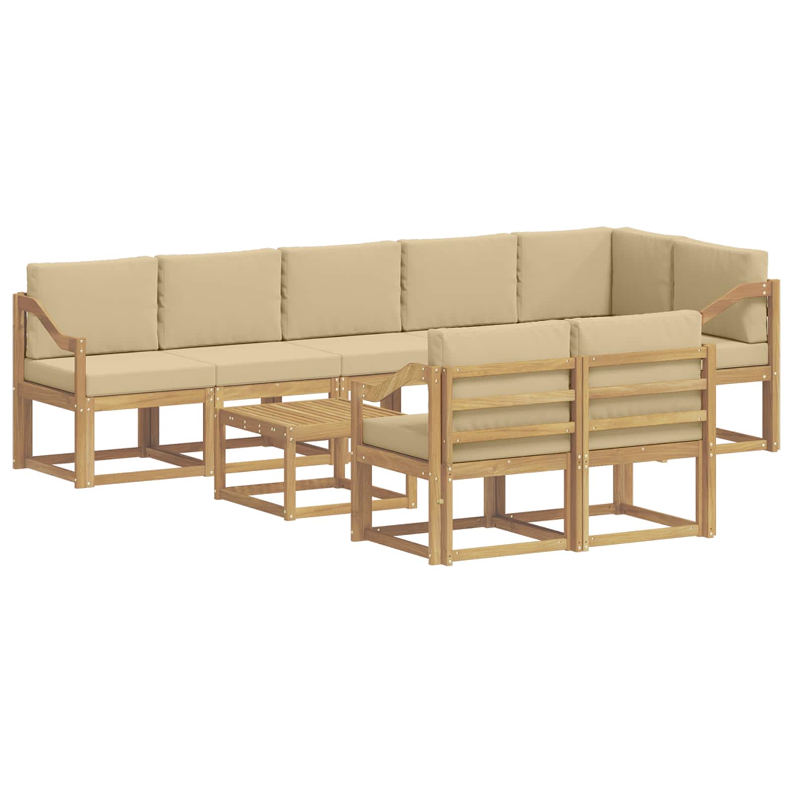 Set vanjskih sofa s jastukom 9 pcs Bijela i bež Poliester