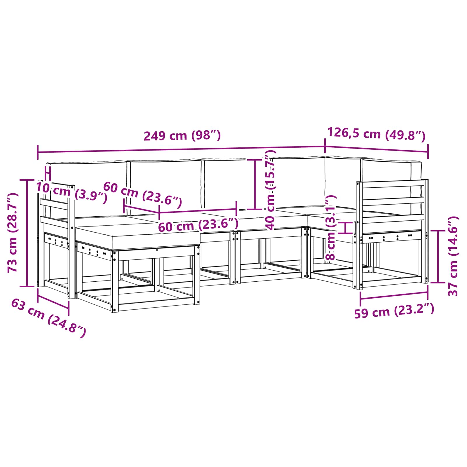 Set vanjskih sofa s jastukom 6 pcs Bijela i antracit Poliester