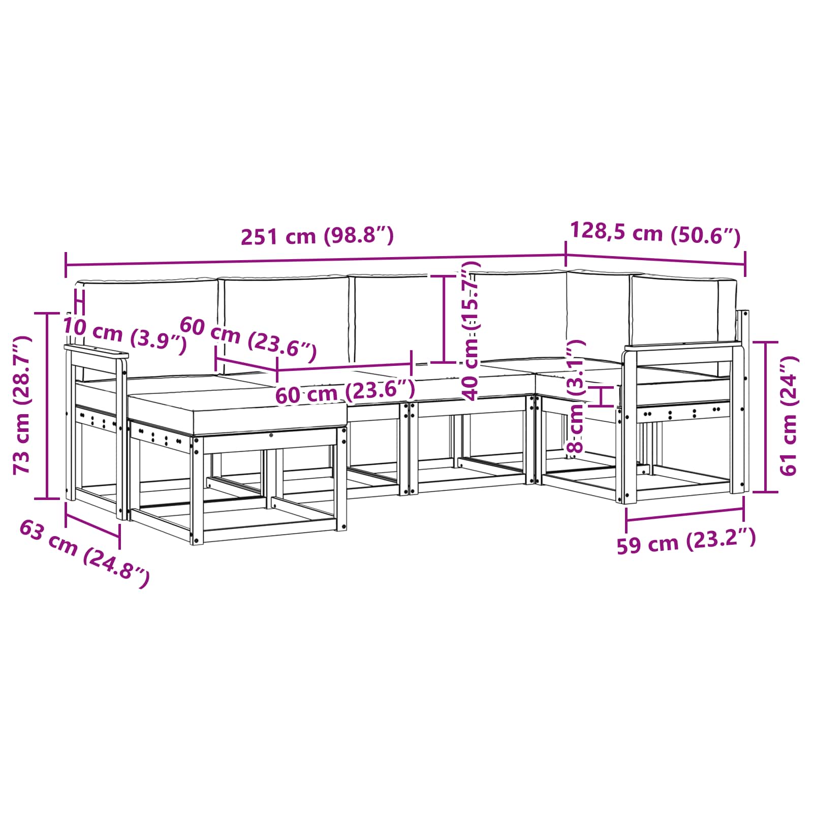 Set vanjskih sofa 6 pcs Bijela i svjetlosiva