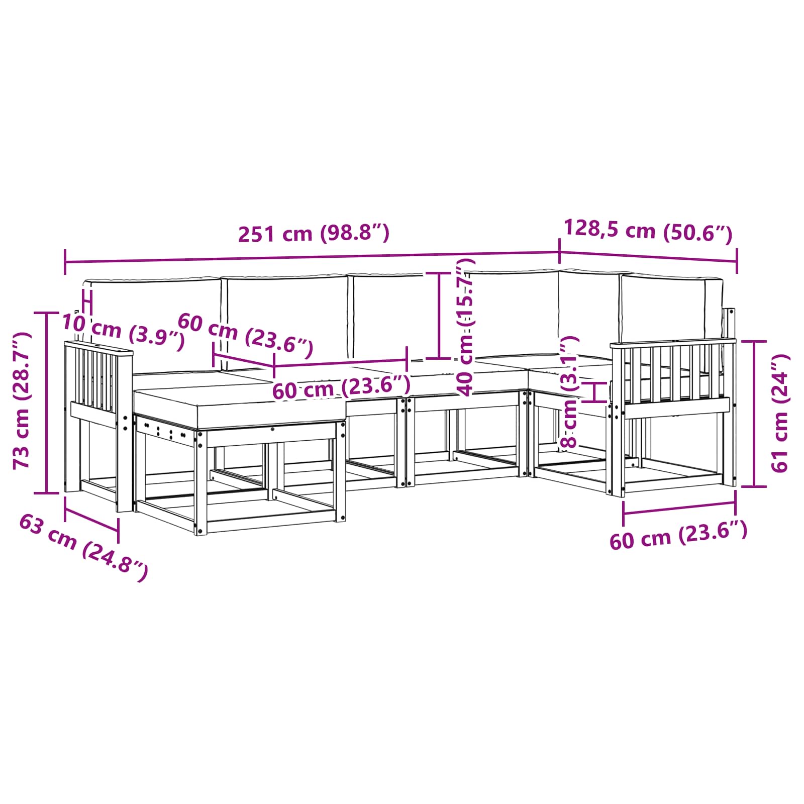 Set vanjskih sofa 6 pcs Bijela i svjetlosiva