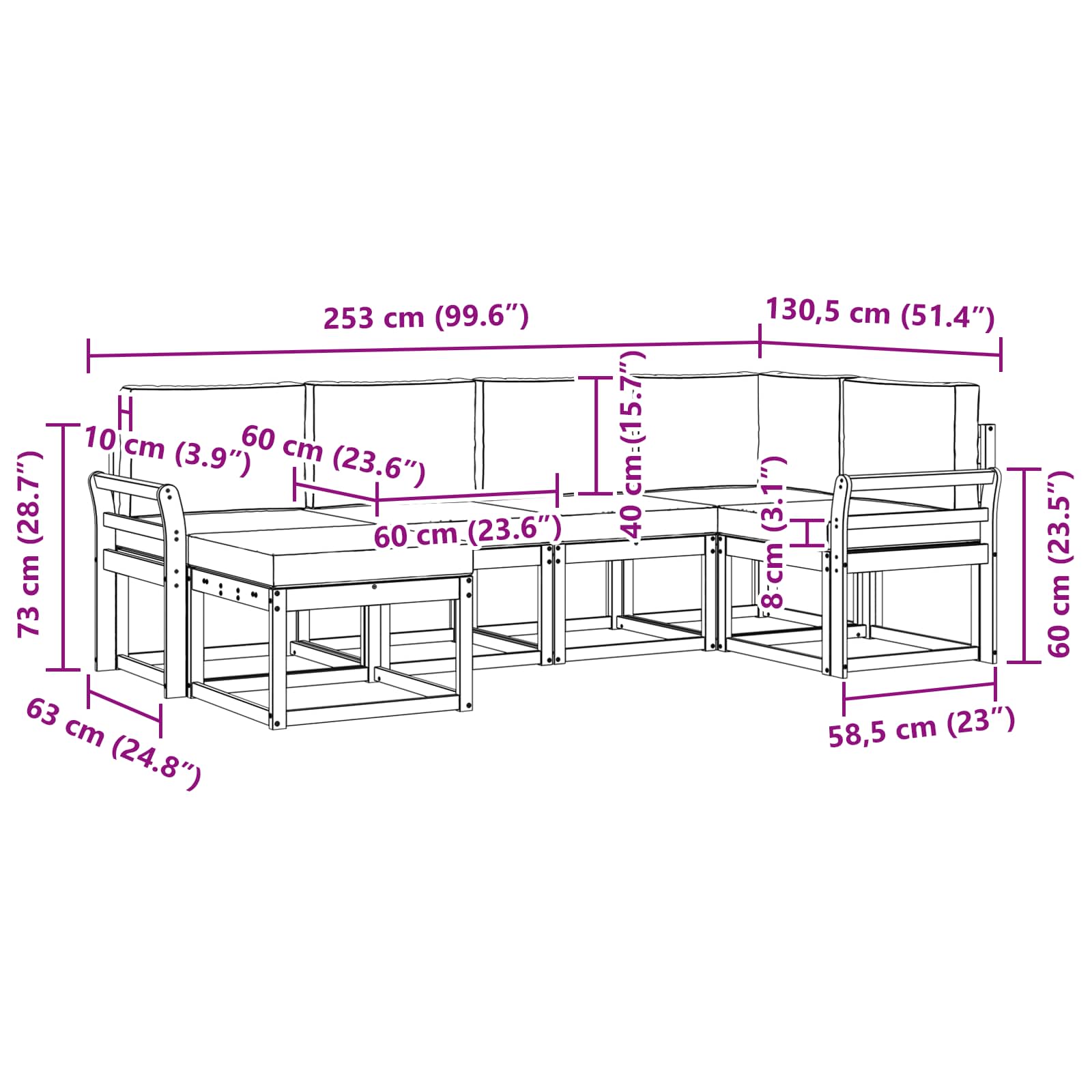 Set vanjskih sofa 6 pcs Bijela i svjetlosiva