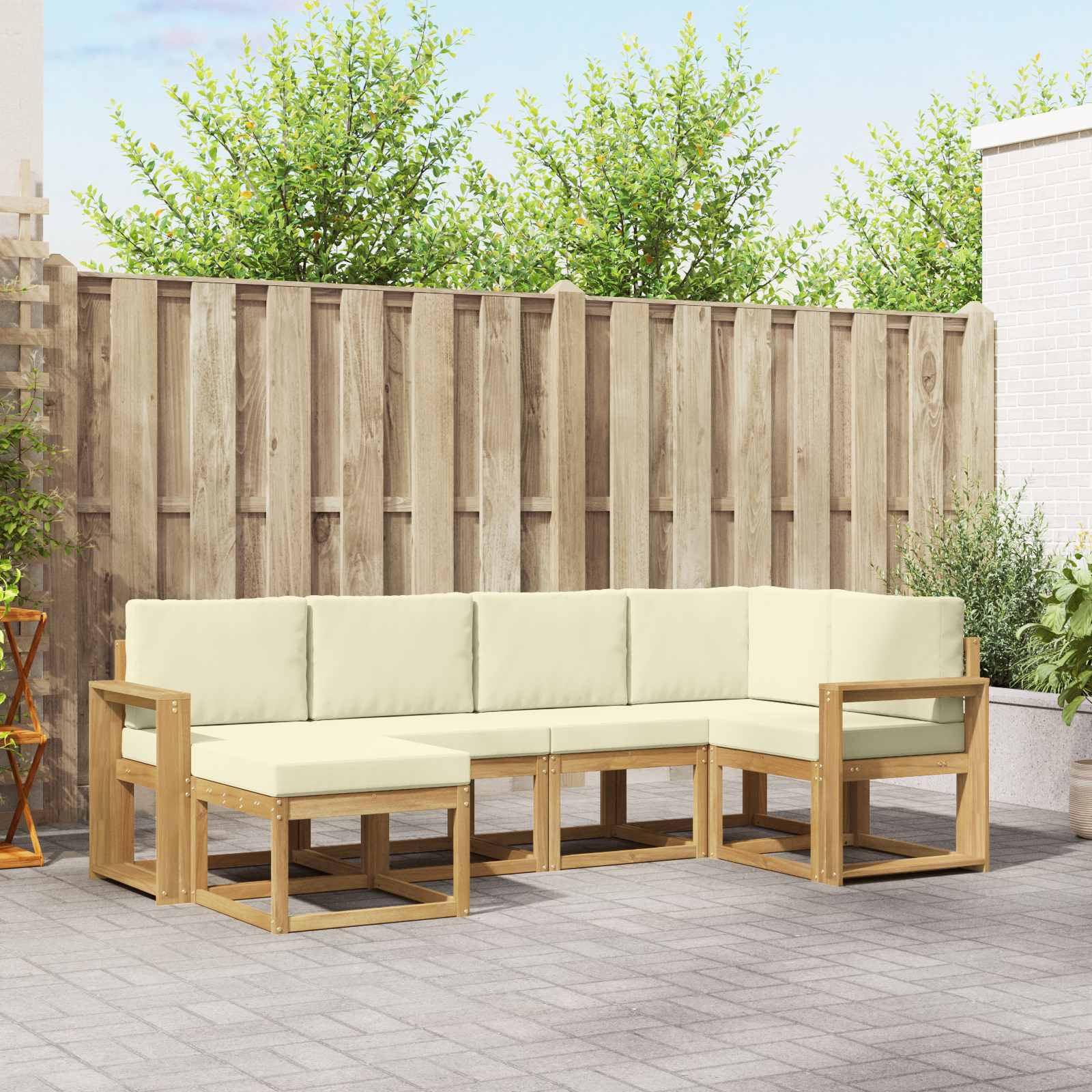 Set vanjskih sofa s jastukom 6 pcs Bijela i krem Poliester